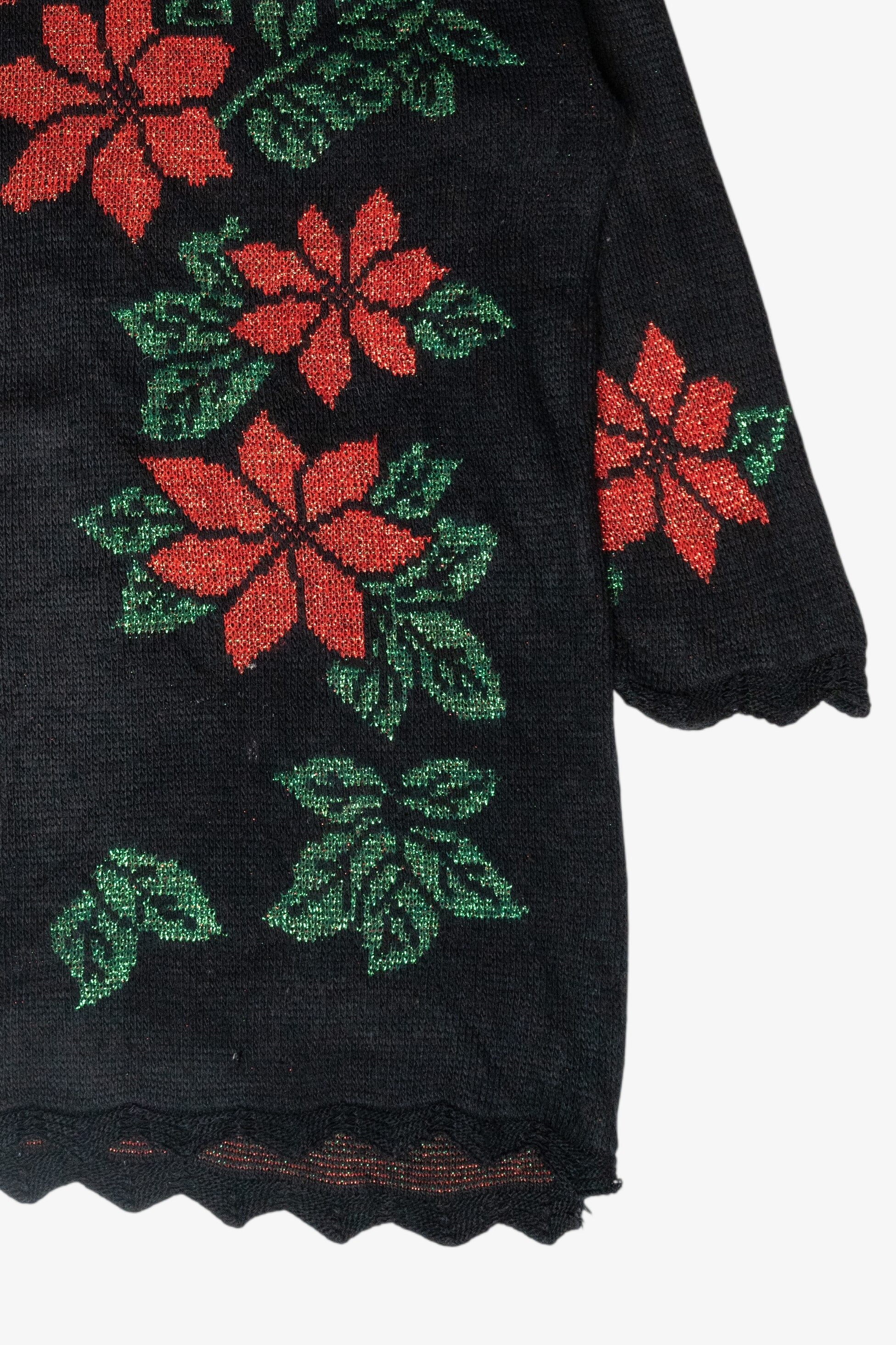 Holly Flowers Lurex Vintage Ugly Christmas Sweater (1980s)