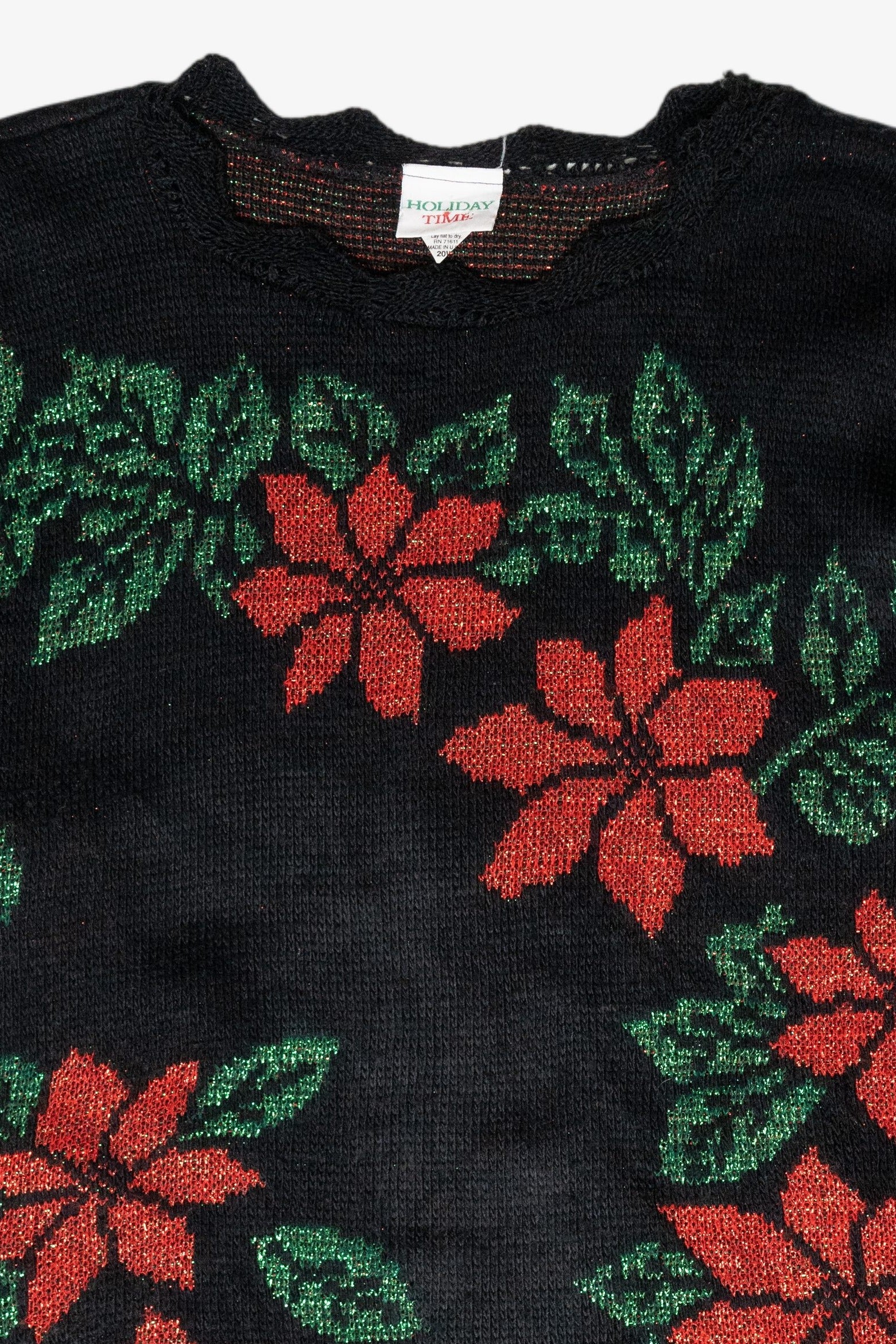 Holly Flowers Lurex Vintage Ugly Christmas Sweater (1980s)