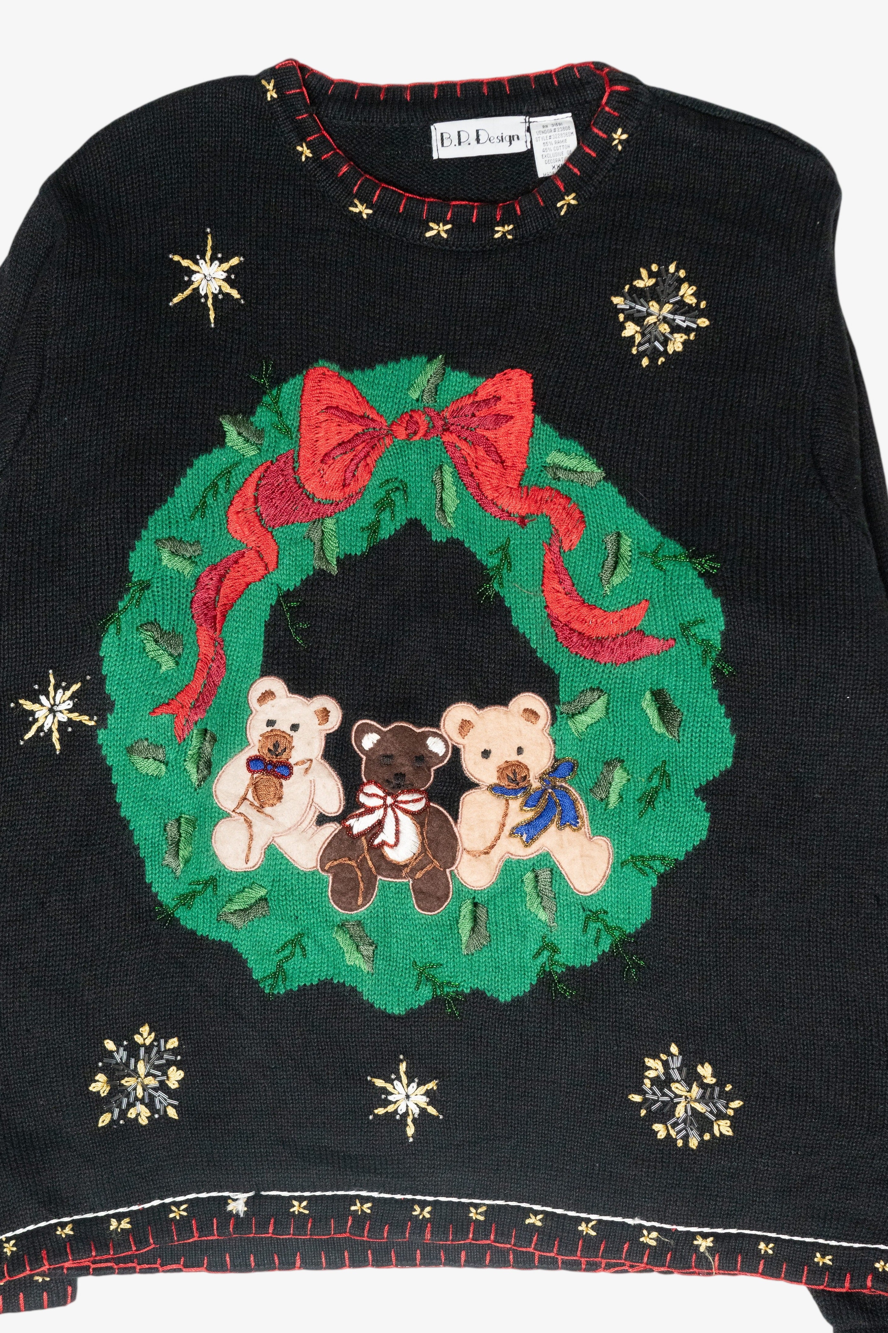 Teddy Bear Wreath Vintage Ugly Christmas Sweater (1990s)