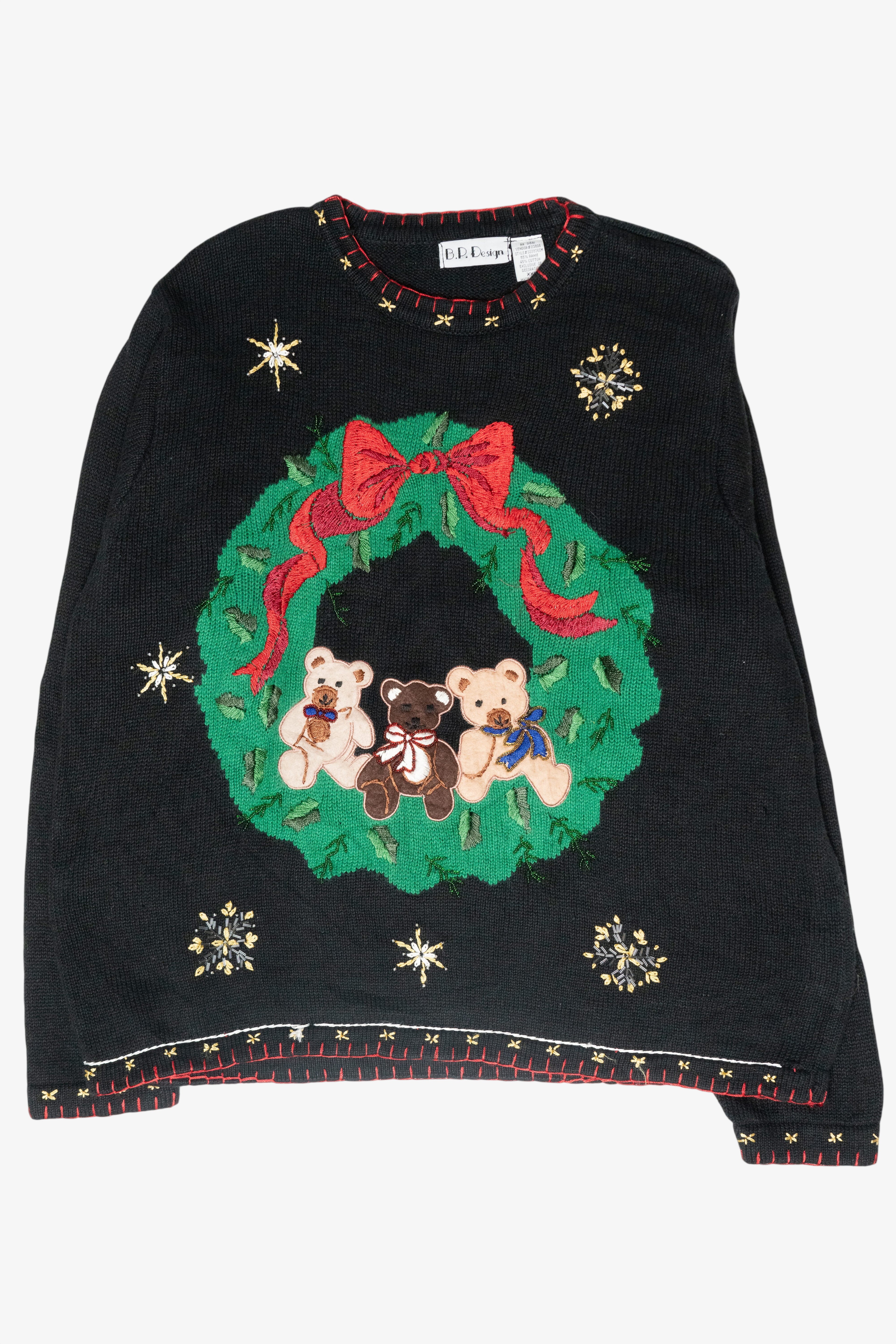 Teddy Bear Wreath Vintage Ugly Christmas Sweater (1990s)