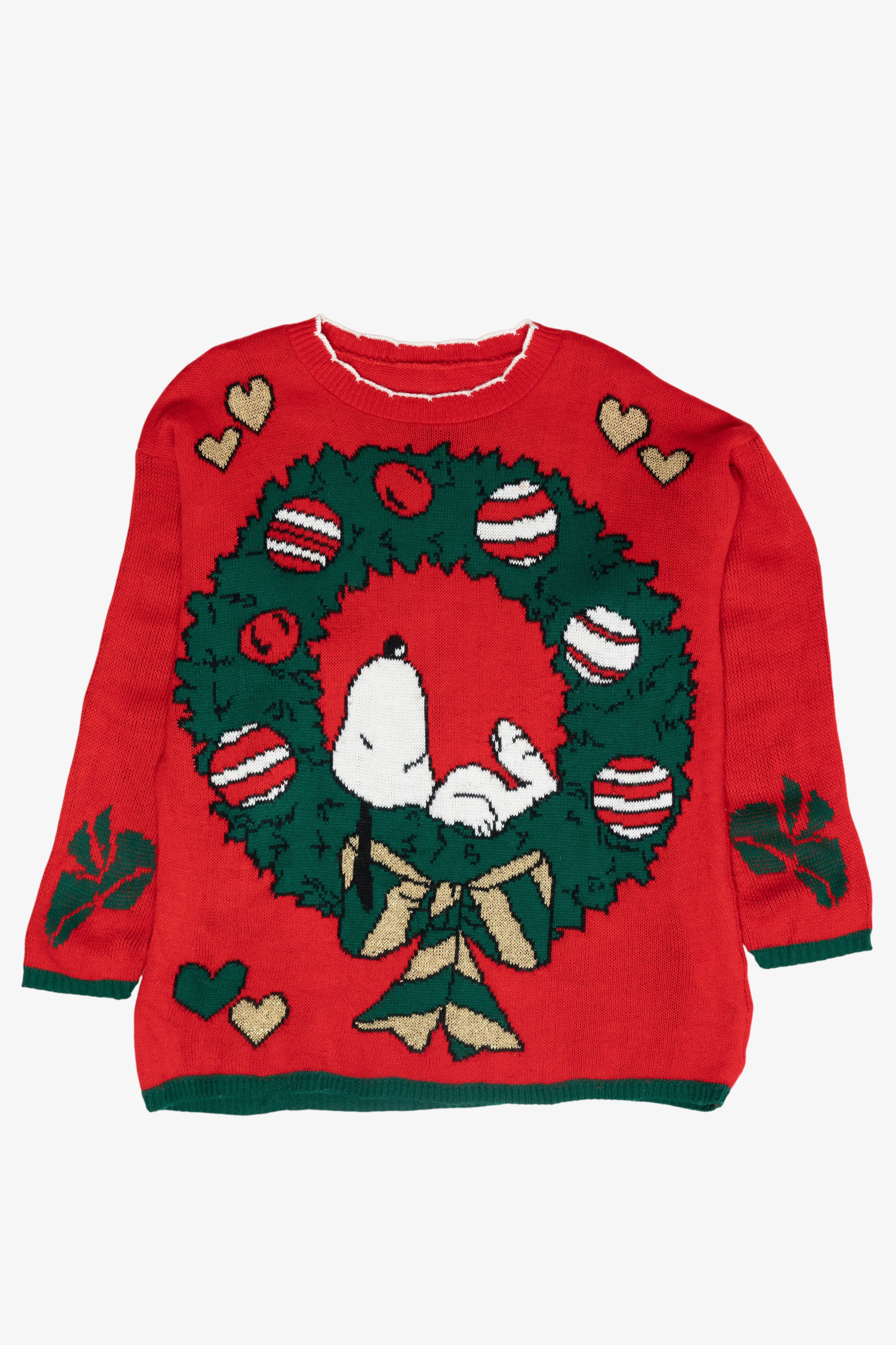Snoopy Wreath Vintage Ugly Christmas Sweater (1980s)