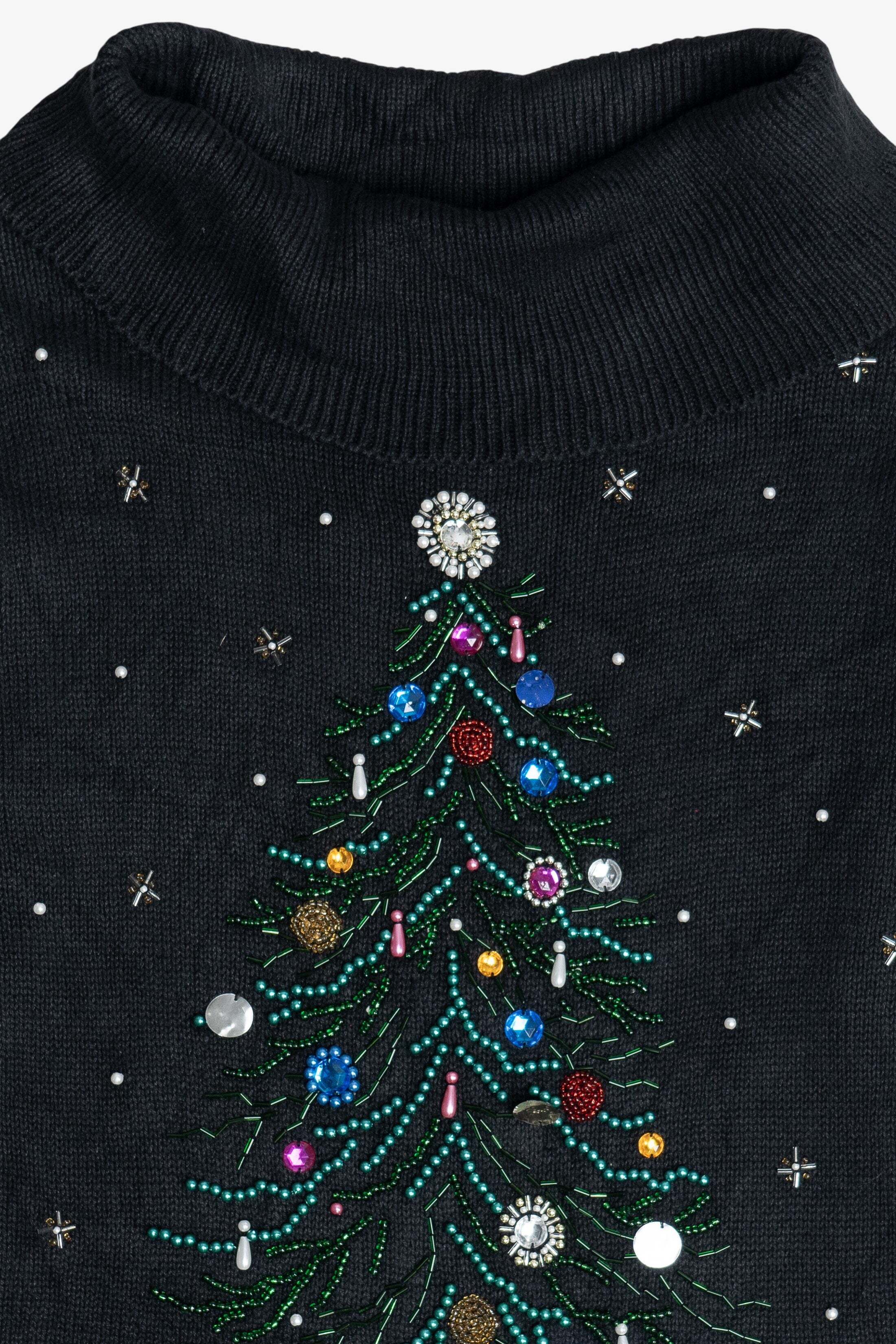 Vintage Beaded Christmas Tree Ugly Christmas Sweater Dress (1990s)