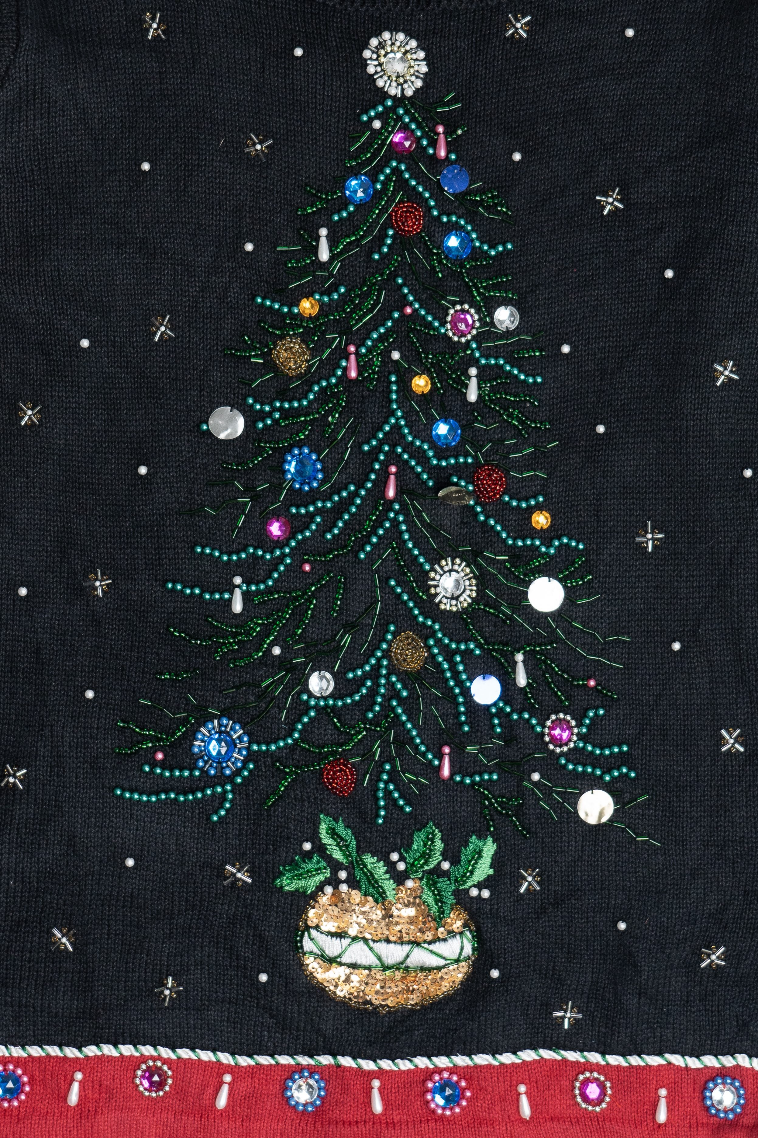 Vintage Beaded Christmas Tree Ugly Christmas Sweater Dress (1990s)