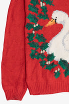 Vintage Hand Knit Swan In Wreath Ugly Christmas Sweater (1990s)