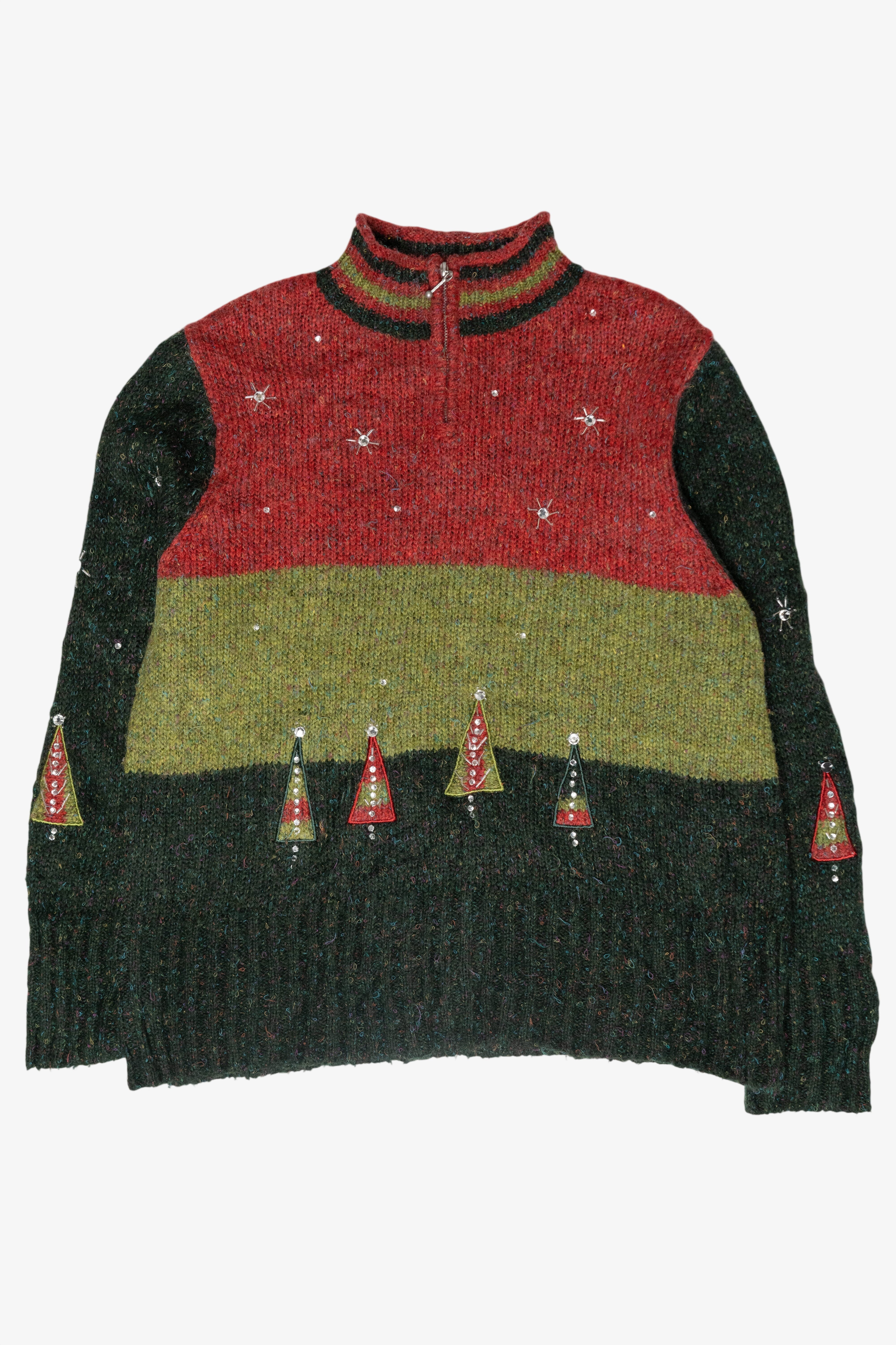 Trees Vintage Ugly Christmas Partial Zip Pullover (1990s)