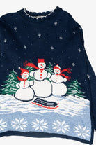 Sledding Snowmen Vintage Ugly Christmas Sweater (1980s)