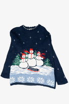 Sledding Snowmen Vintage Ugly Christmas Sweater (1980s)