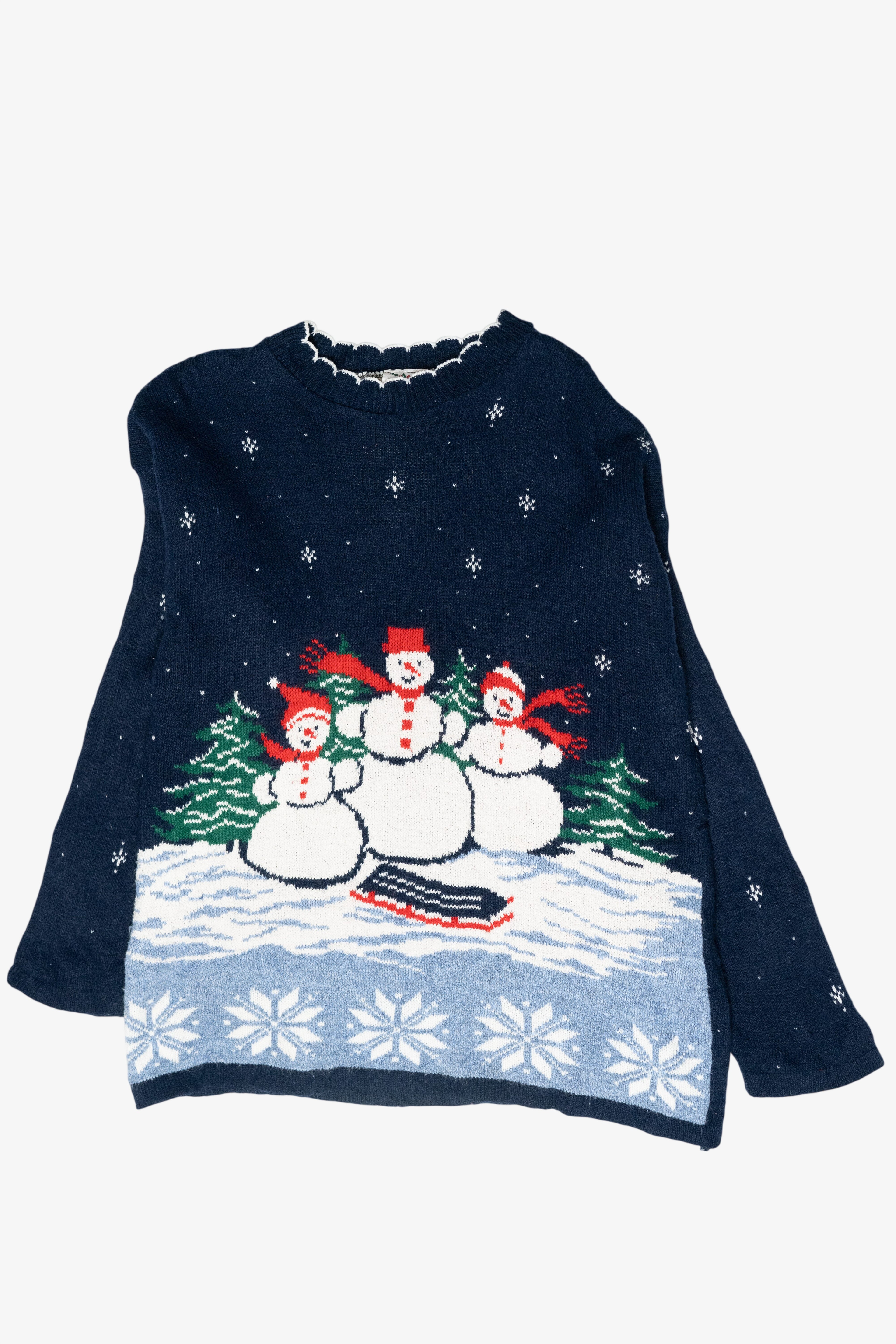 Sledding Snowmen Vintage Ugly Christmas Sweater (1980s)