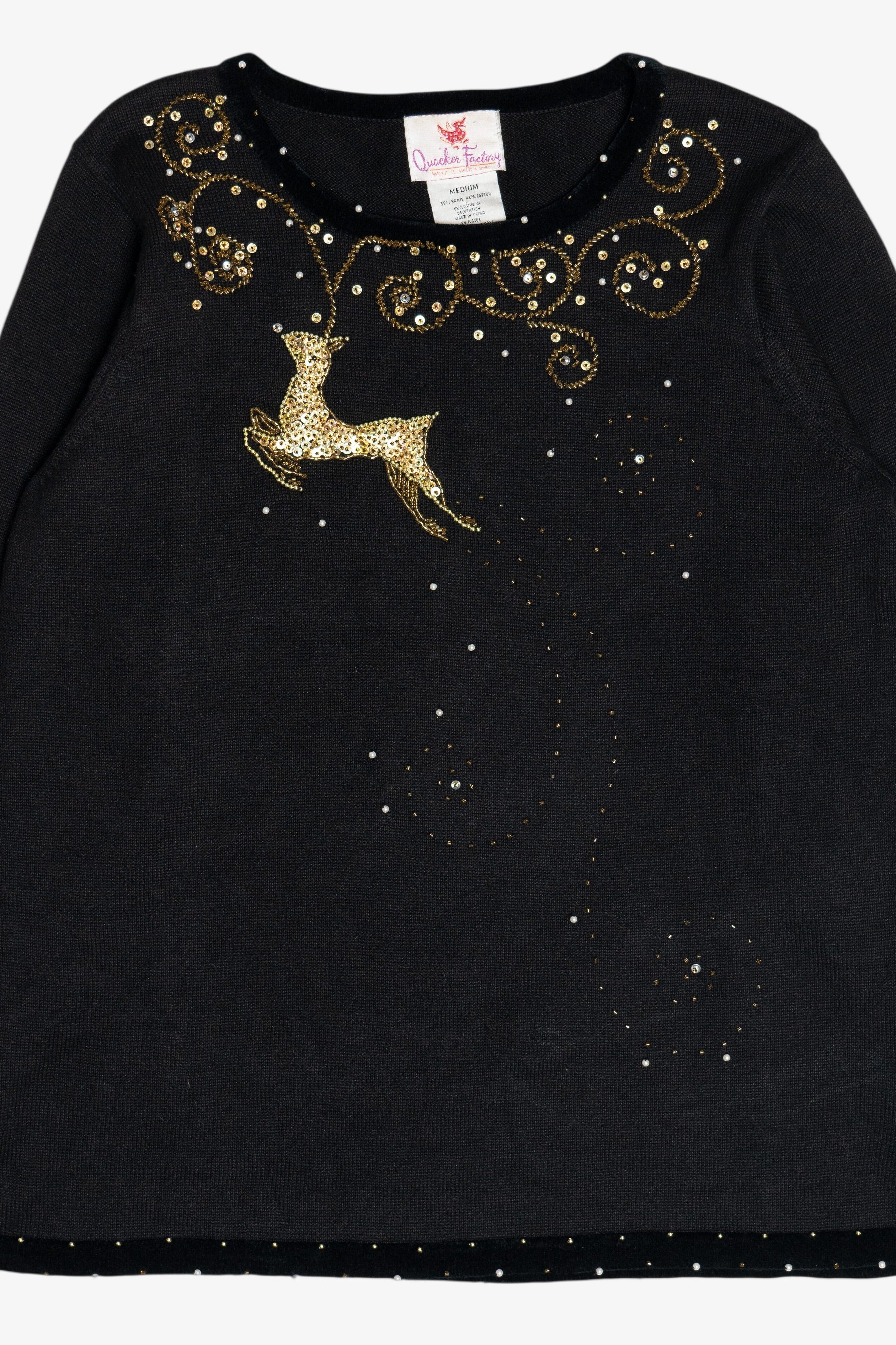 Vintage Quacker Factory Gold Reindeer Ugly Christmas Sweater (1990s)