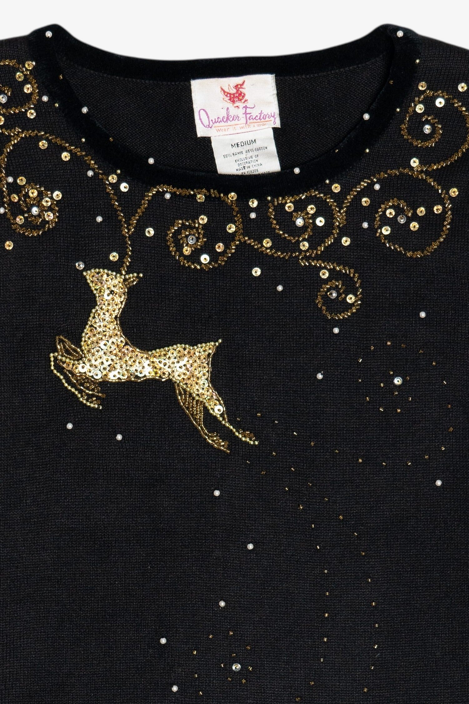 Vintage Quacker Factory Gold Reindeer Ugly Christmas Sweater (1990s)