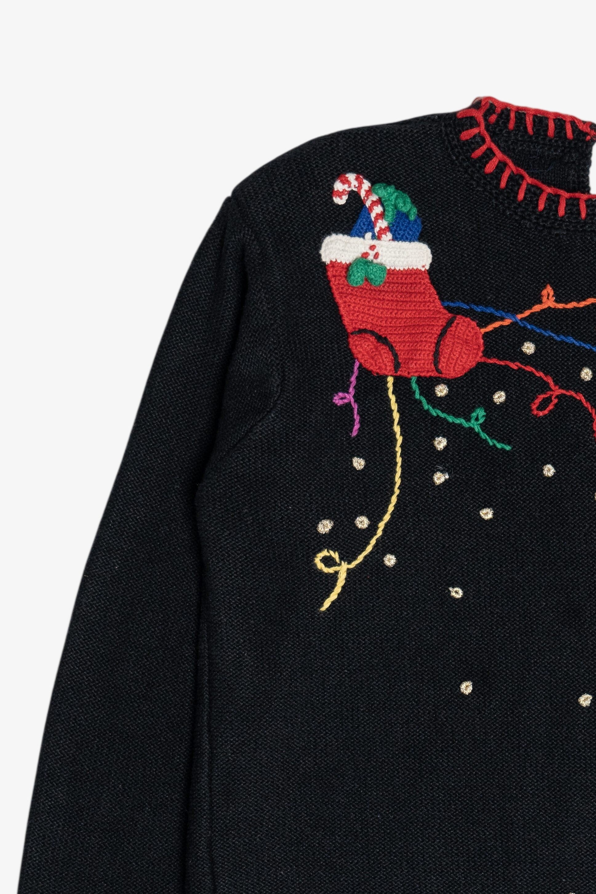 Vintage Hand Embroidered Crochet Details Ugly Christmas Sweater (1990s)