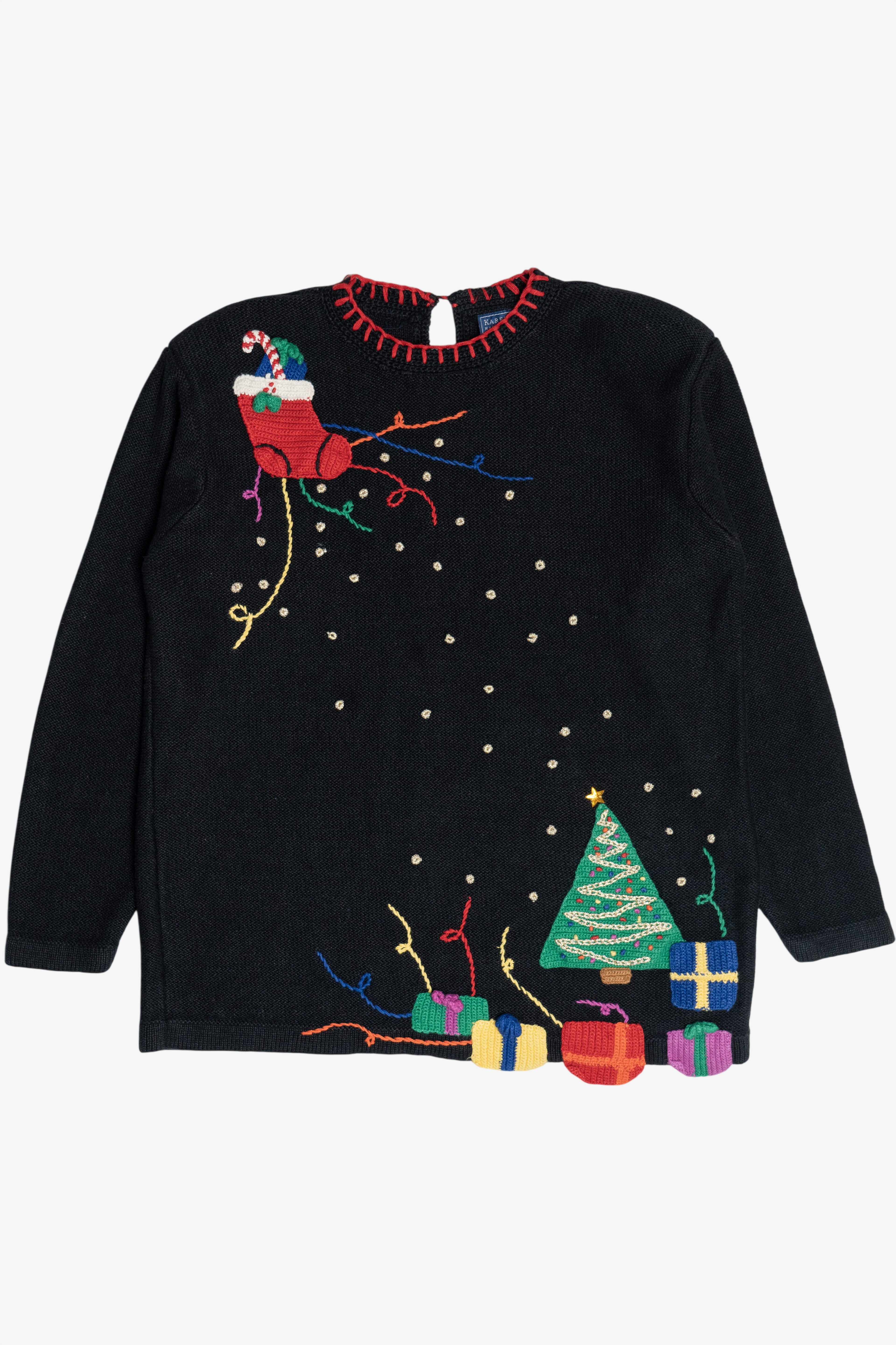 Vintage Hand Embroidered Crochet Details Ugly Christmas Sweater (1990s)