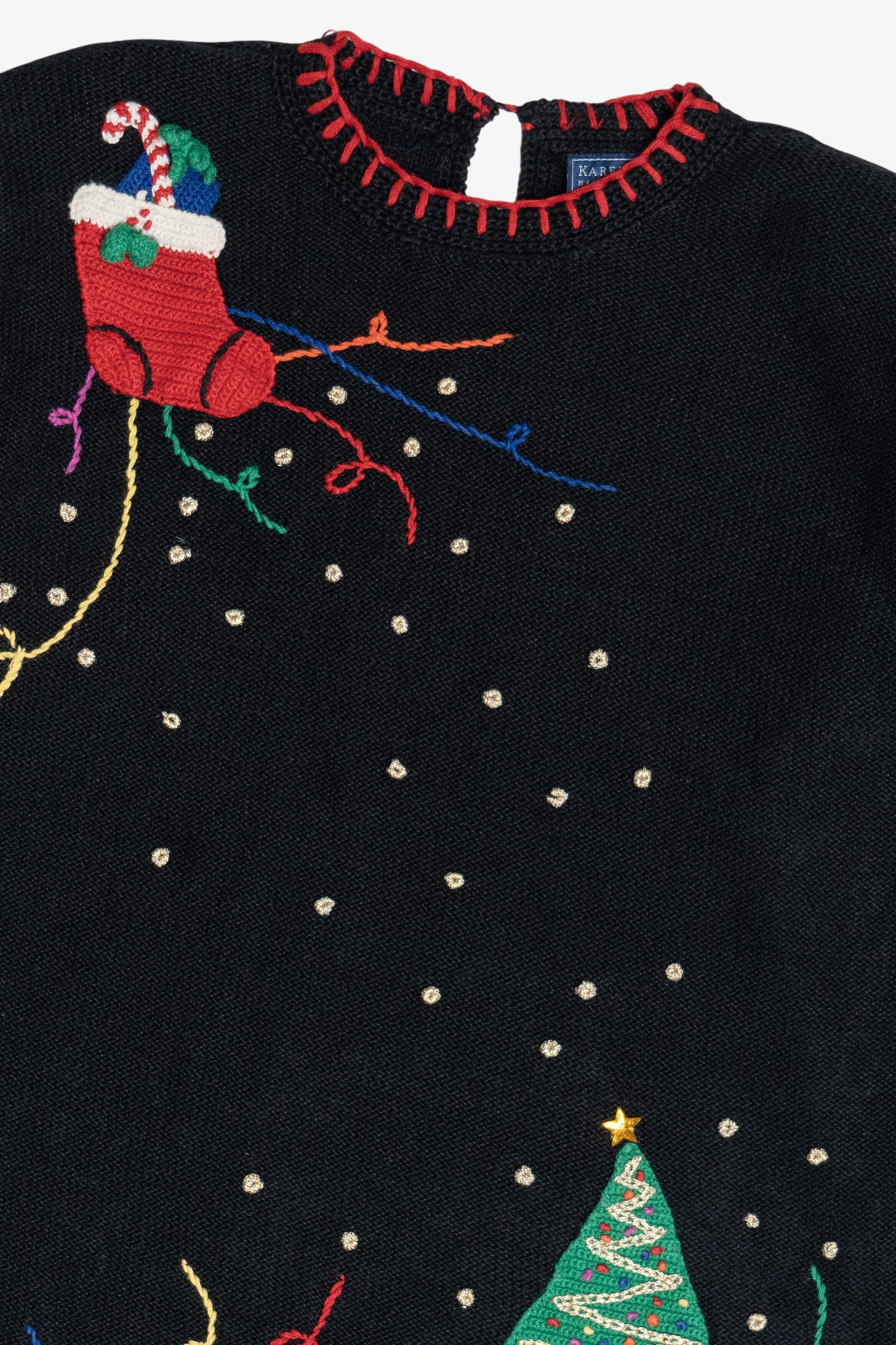Vintage Hand Embroidered Crochet Details Ugly Christmas Sweater (1990s)