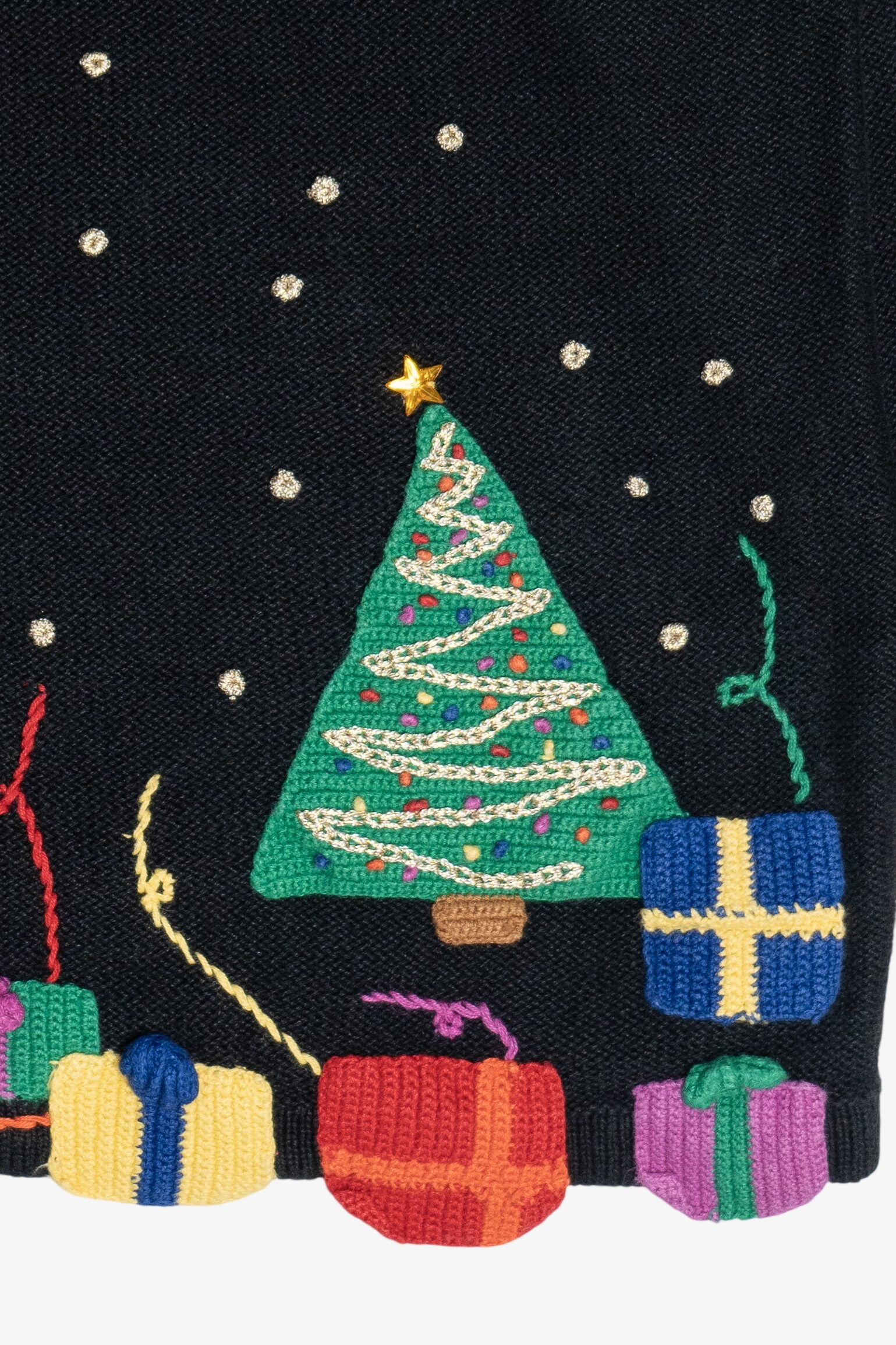 Vintage Hand Embroidered Crochet Details Ugly Christmas Sweater (1990s)