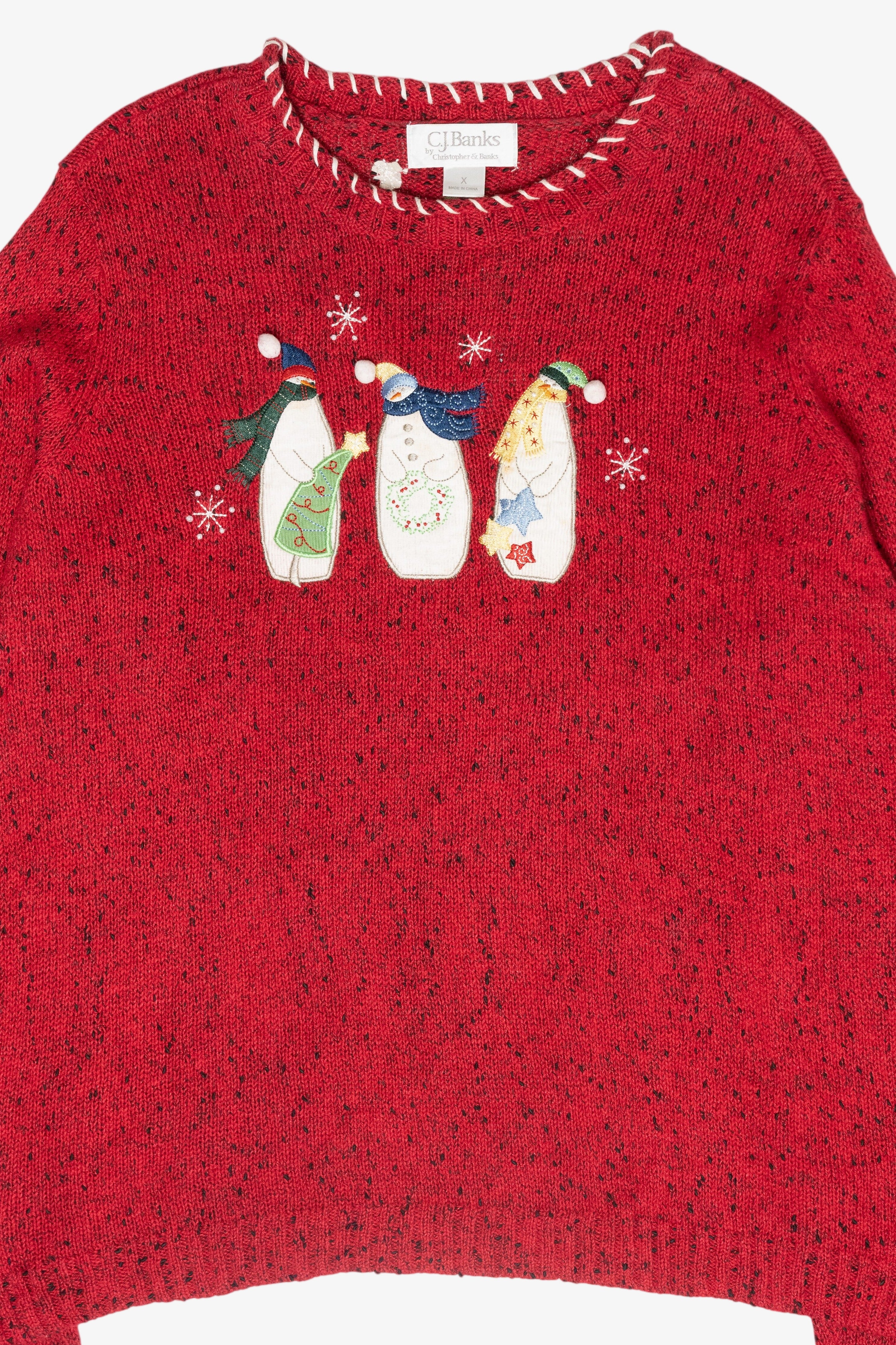 Whimsical Snowman Friends Vintage Ugly Christmas Sweater (2000s)