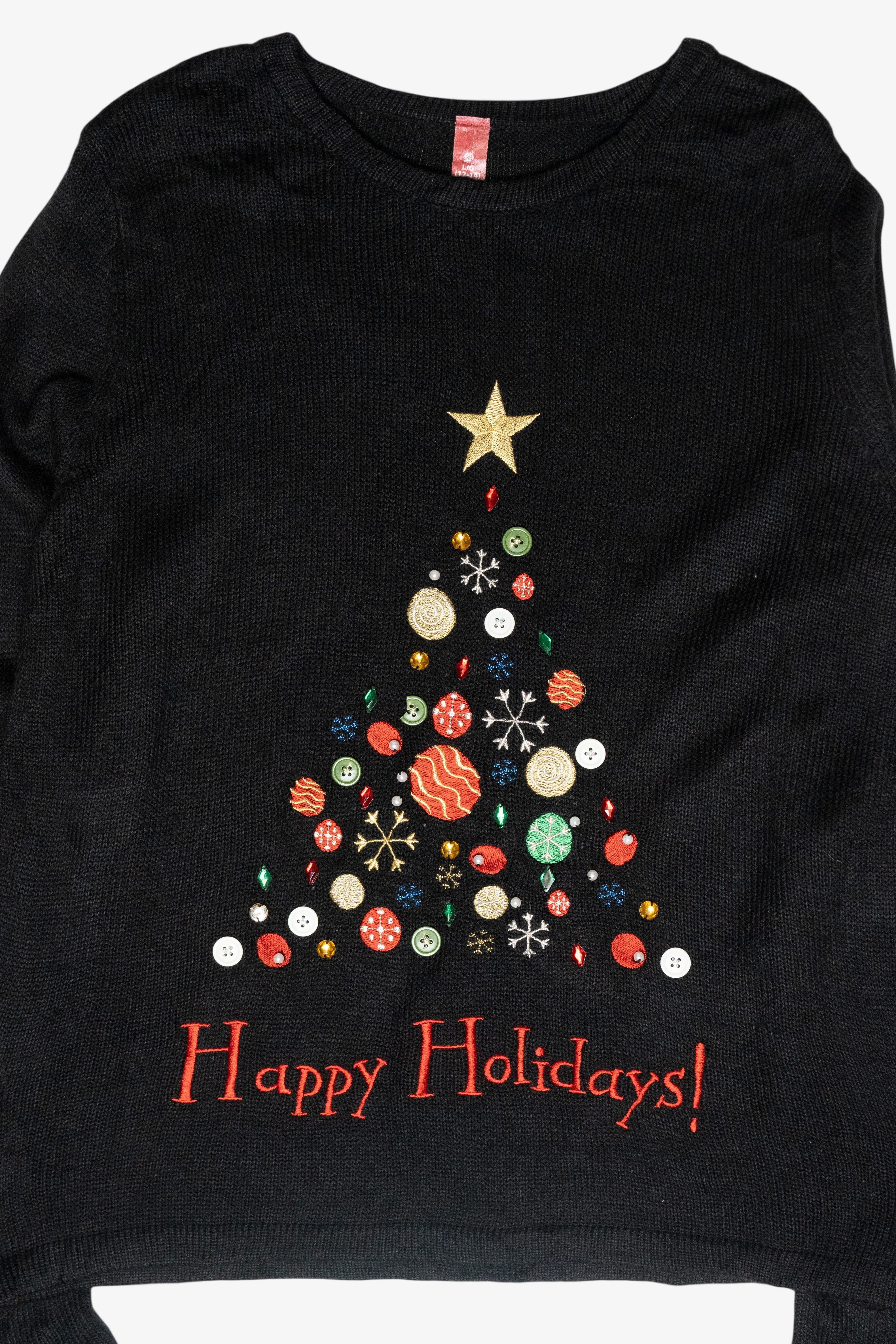 "Happy Holidays" Button Tree Vintage Ugly Christmas Sweater (2000s)