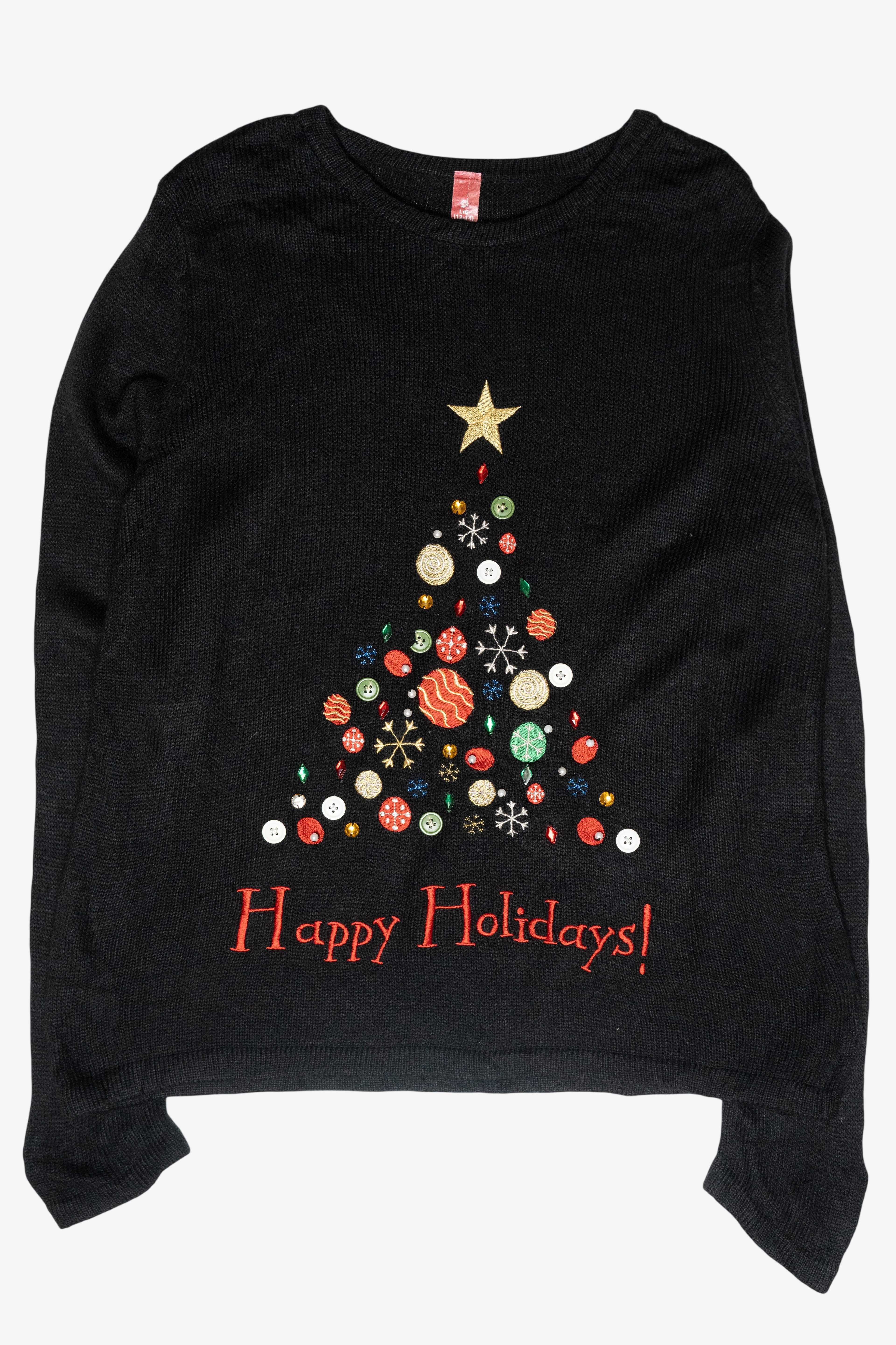 "Happy Holidays" Button Tree Vintage Ugly Christmas Sweater (2000s)