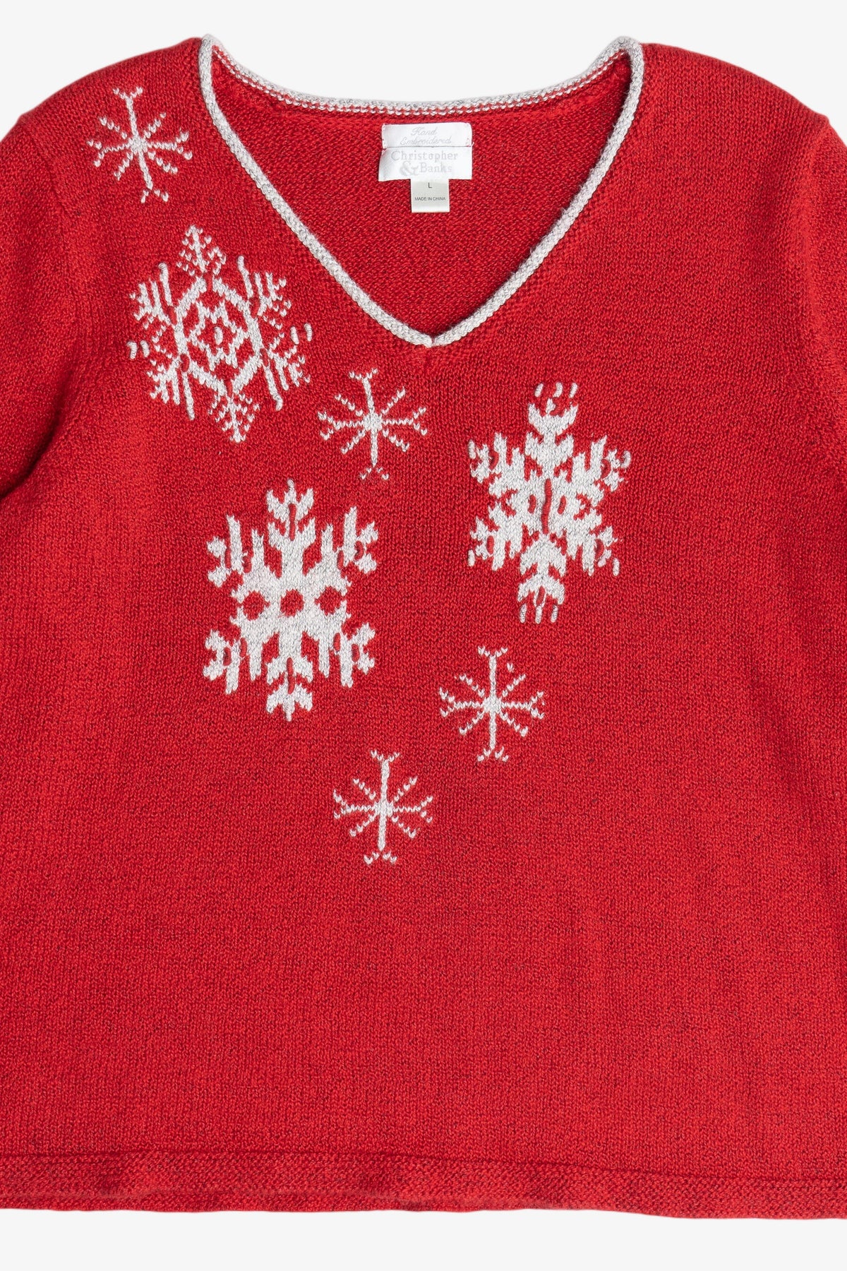 Vintage Hand Embroidered Snowflakes Ugly Christmas Sweater (1990s)