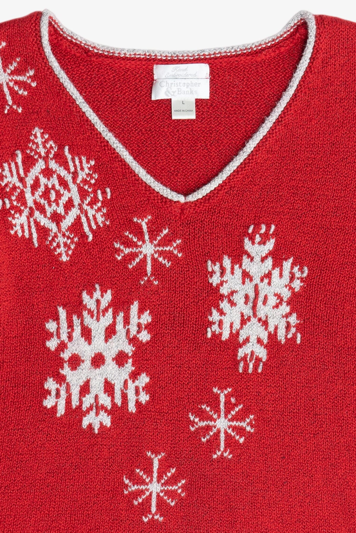 Vintage Hand Embroidered Snowflakes Ugly Christmas Sweater (1990s)