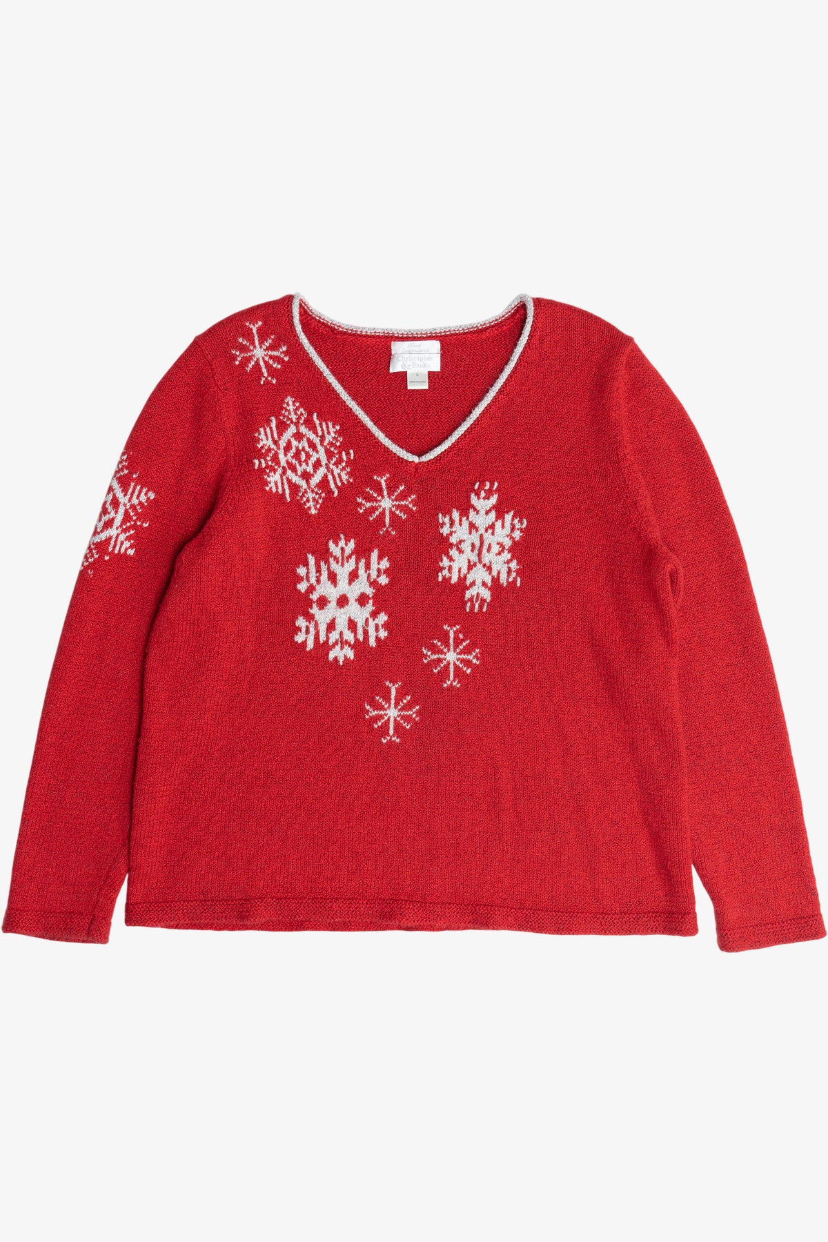 Vintage Hand Embroidered Snowflakes Ugly Christmas Sweater (1990s)