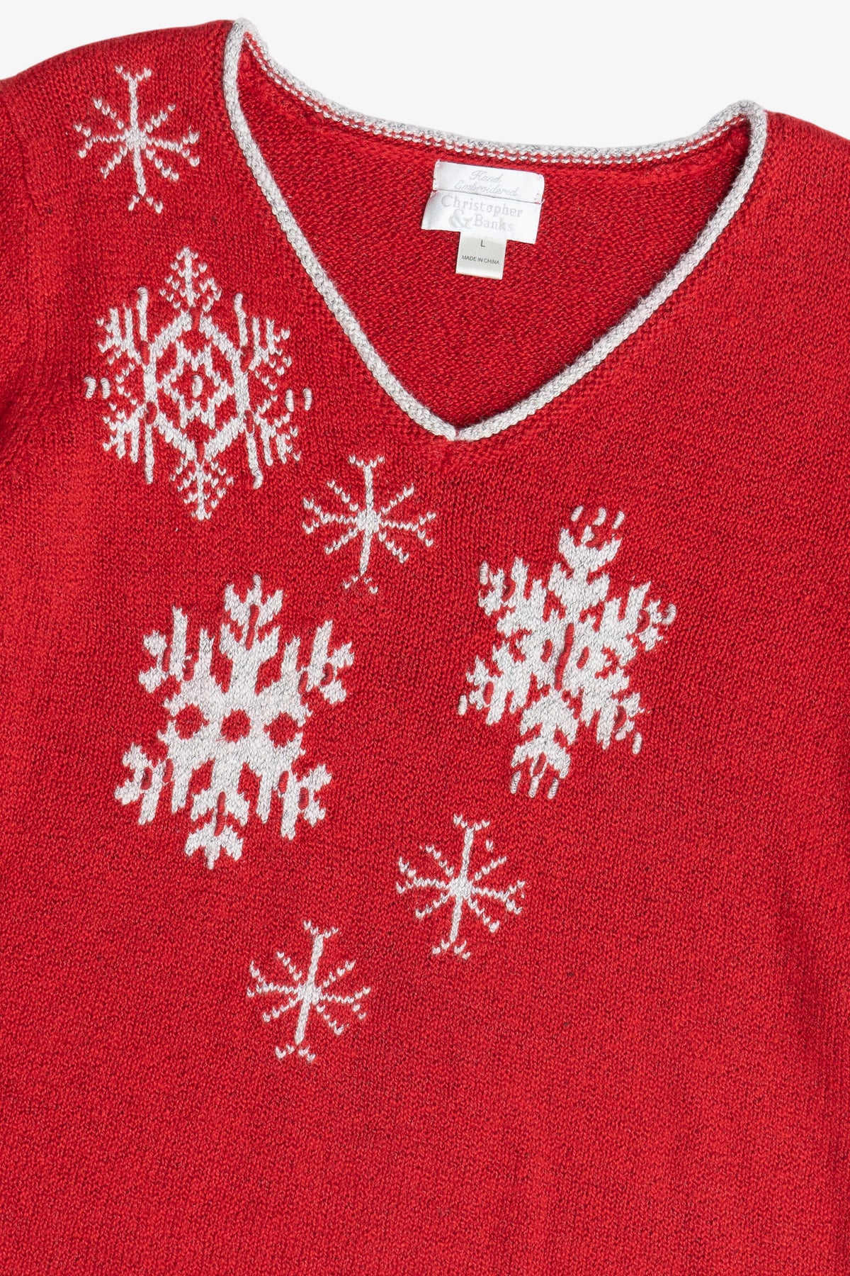 Vintage Hand Embroidered Snowflakes Ugly Christmas Sweater (1990s)