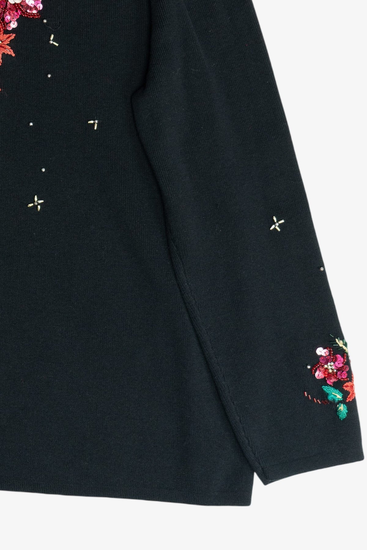 Vintage Beaded & Sequin Flowers Ugly Christmas Pullover (1990s)