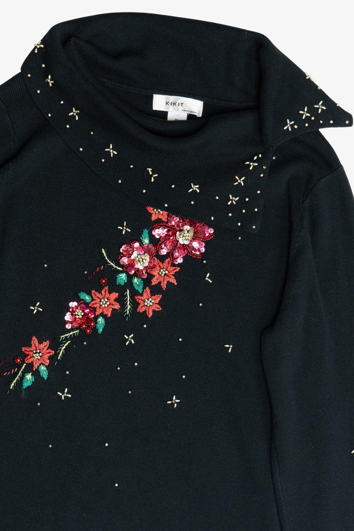 Vintage Beaded & Sequin Flowers Ugly Christmas Pullover (1990s)