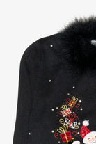 Fur Collar Jolly Santa Vintage Ugly Christmas Pullover (2000s)