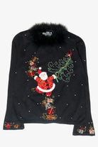 Fur Collar Jolly Santa Vintage Ugly Christmas Pullover (2000s)