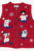 Vintage Red All Points Snowmen Skiing Ugly Christmas Vest (1990s)