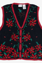 Vintage Bobbie Brooks Poinsettias Ugly Christmas Vest (1990s)