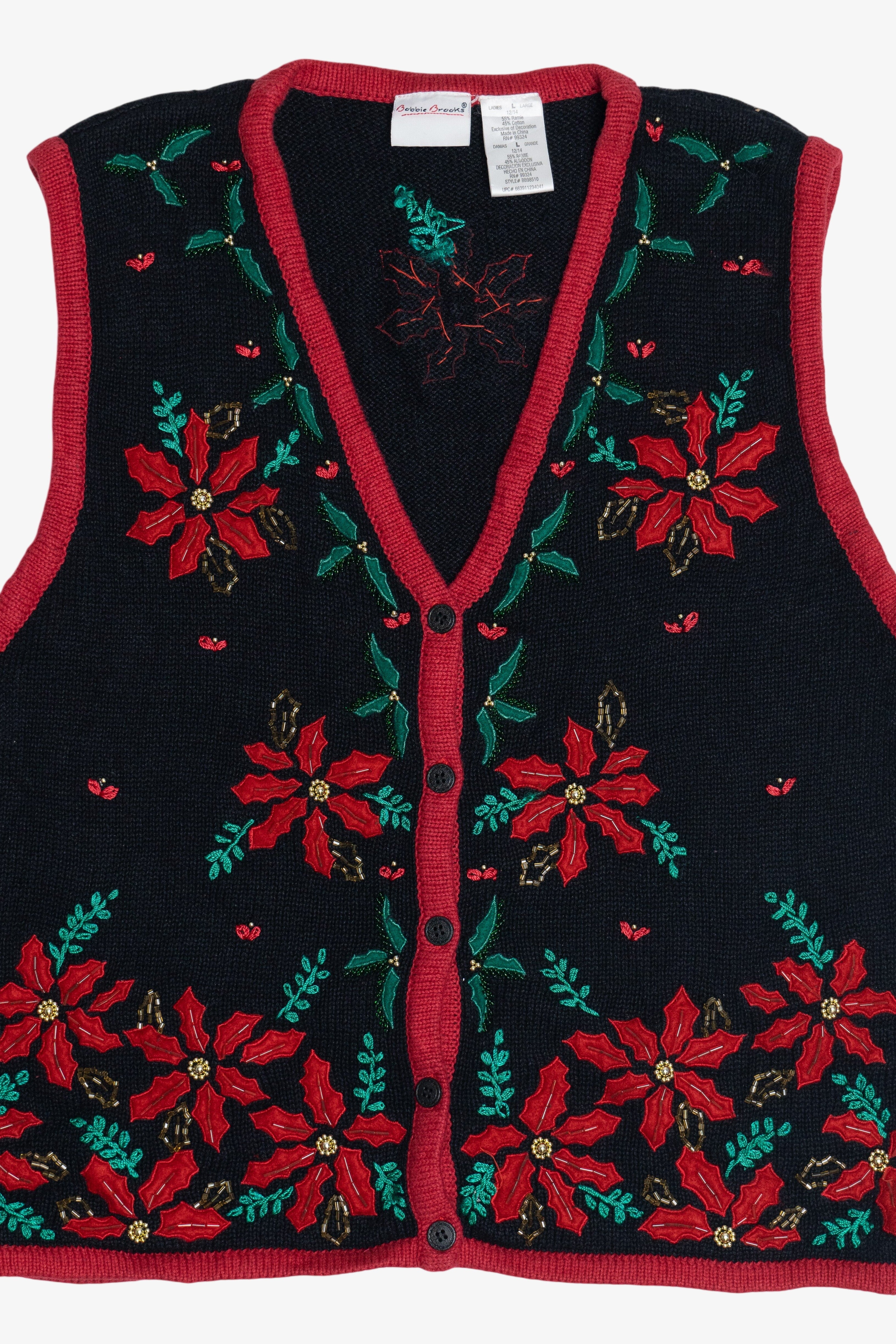 Vintage Bobbie Brooks Poinsettias Ugly Christmas Vest (1990s)