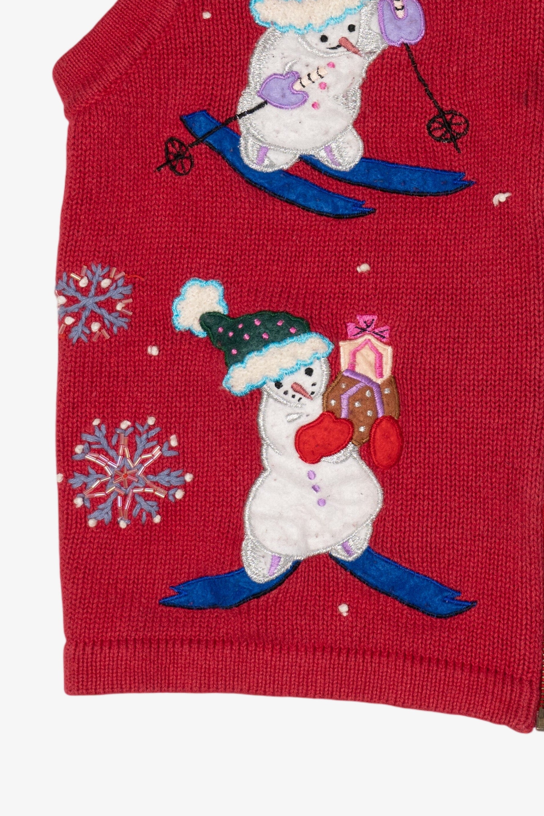 Vintage Red All Points Snowmen Skiing Ugly Christmas Vest (1990s)
