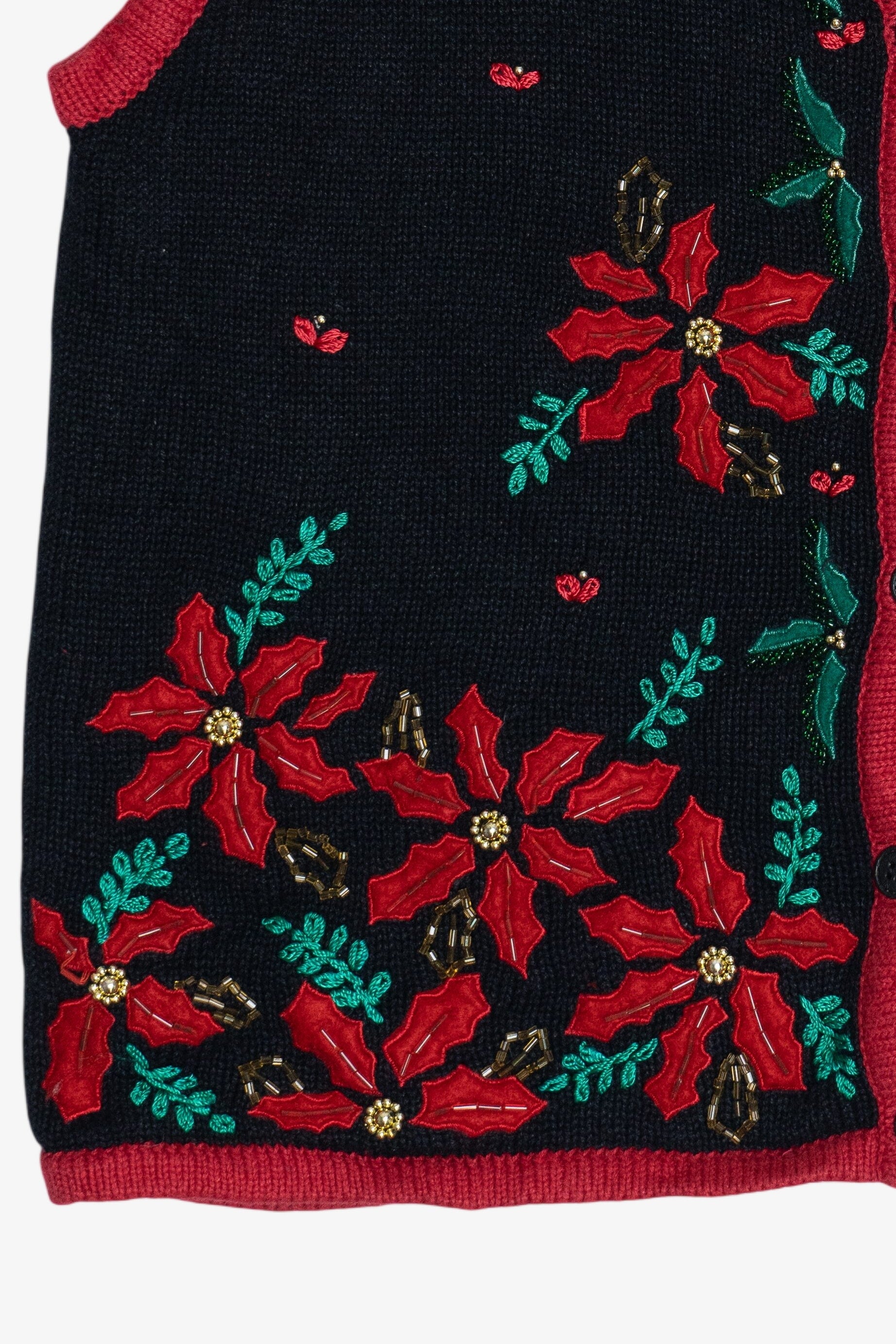 Vintage Bobbie Brooks Poinsettias Ugly Christmas Vest (1990s)