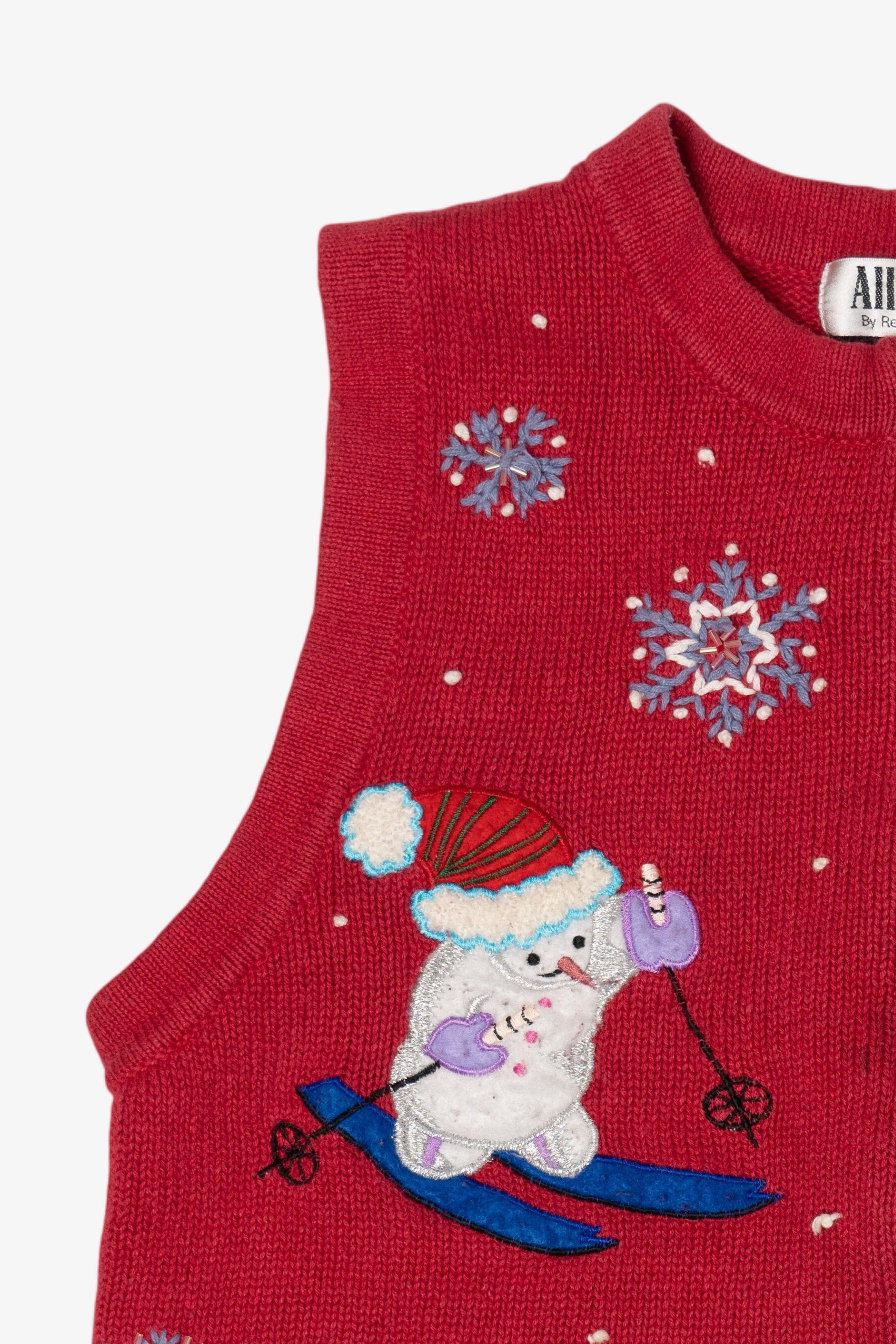 Vintage Red All Points Snowmen Skiing Ugly Christmas Vest (1990s)