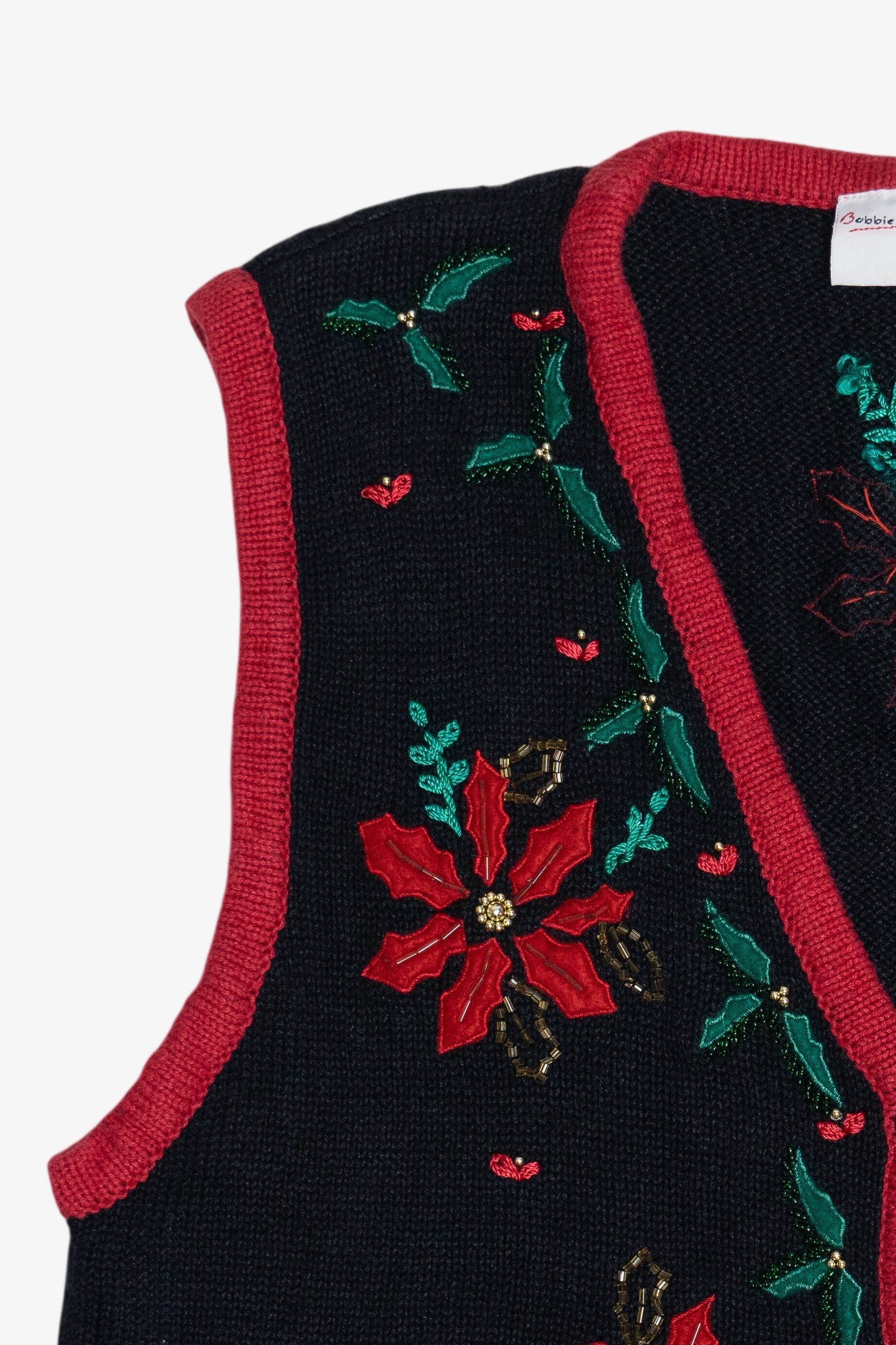 Vintage Bobbie Brooks Poinsettias Ugly Christmas Vest (1990s)