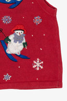 Vintage Red All Points Snowmen Skiing Ugly Christmas Vest (1990s)