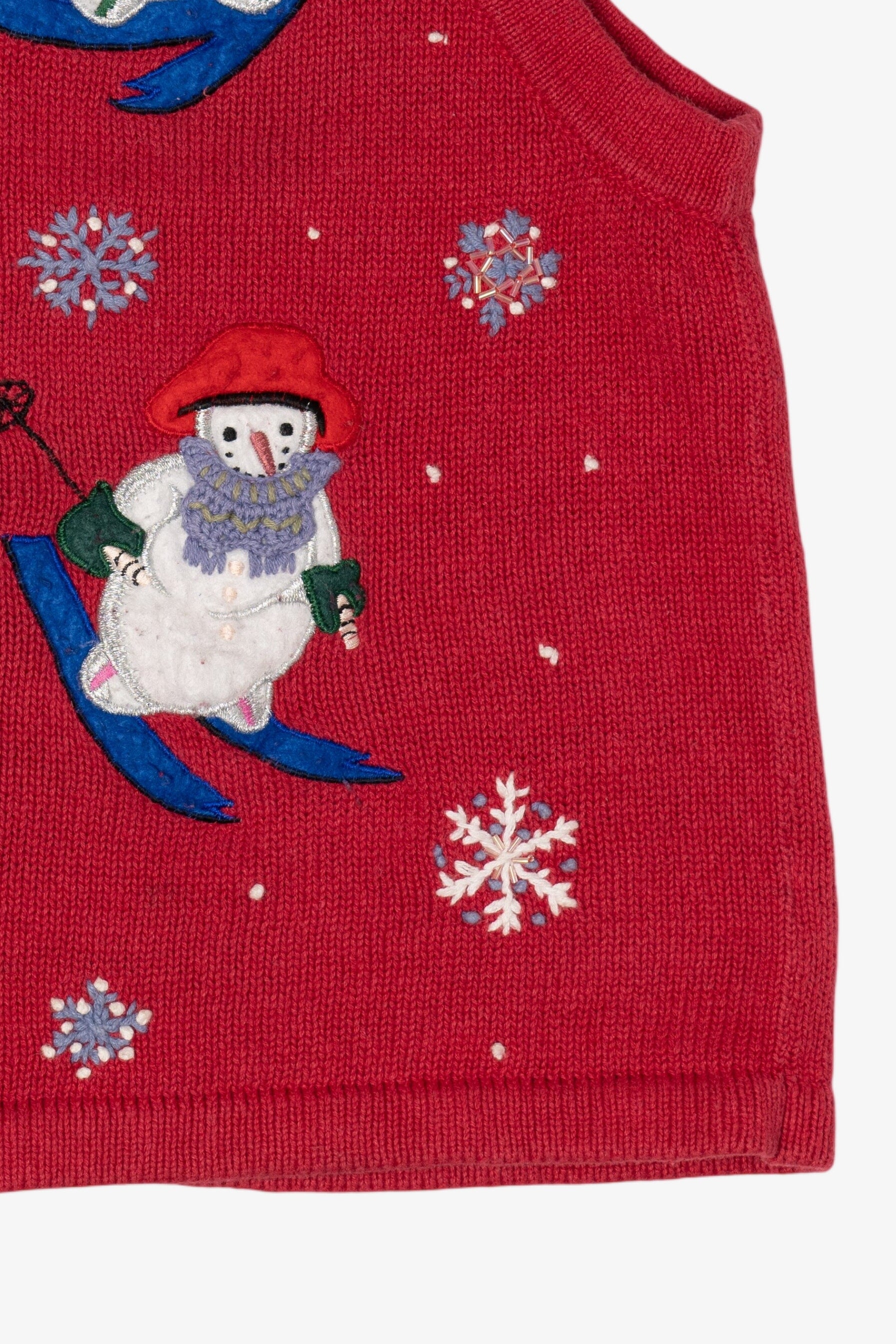 Vintage Red All Points Snowmen Skiing Ugly Christmas Vest (1990s)