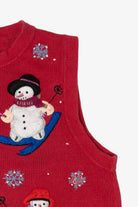 Vintage Red All Points Snowmen Skiing Ugly Christmas Vest (1990s)