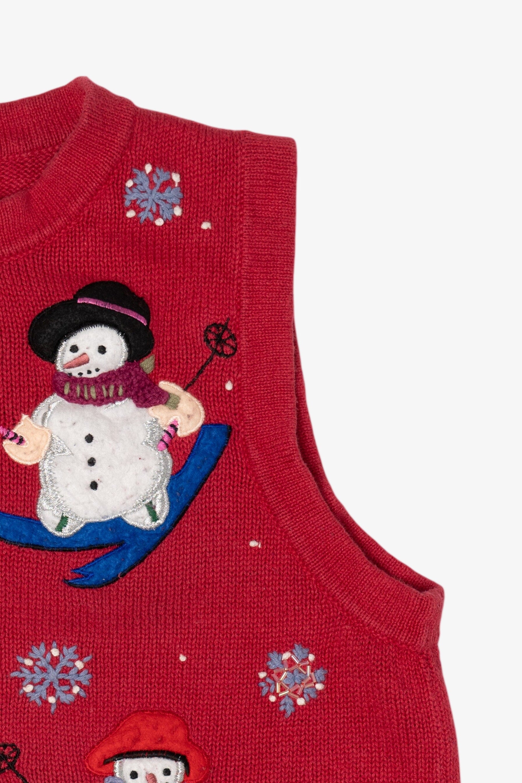 Vintage Red All Points Snowmen Skiing Ugly Christmas Vest (1990s)