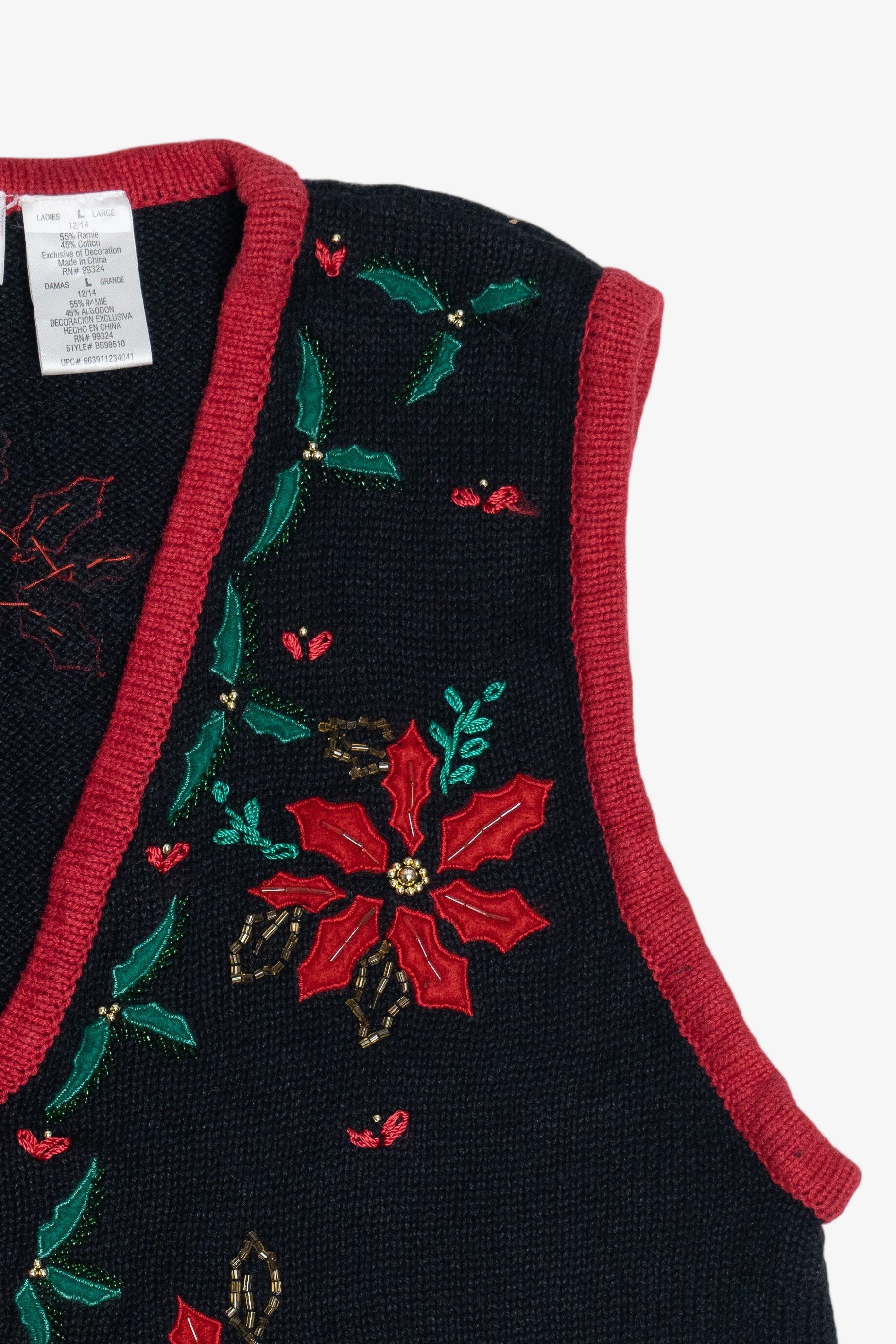 Vintage Bobbie Brooks Poinsettias Ugly Christmas Vest (1990s)