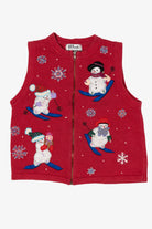 Vintage Red All Points Snowmen Skiing Ugly Christmas Vest (1990s)