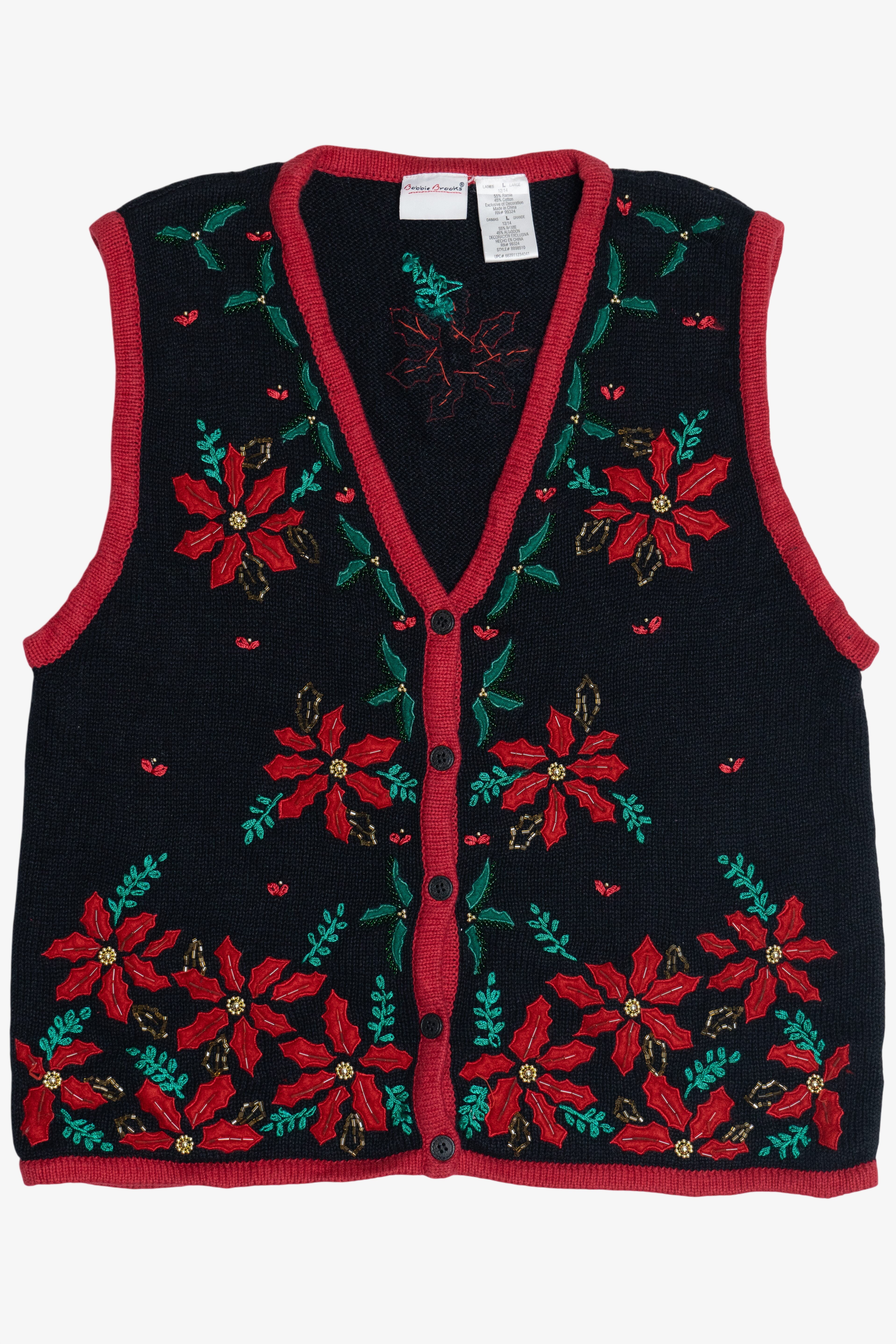 Vintage Bobbie Brooks Poinsettias Ugly Christmas Vest (1990s)