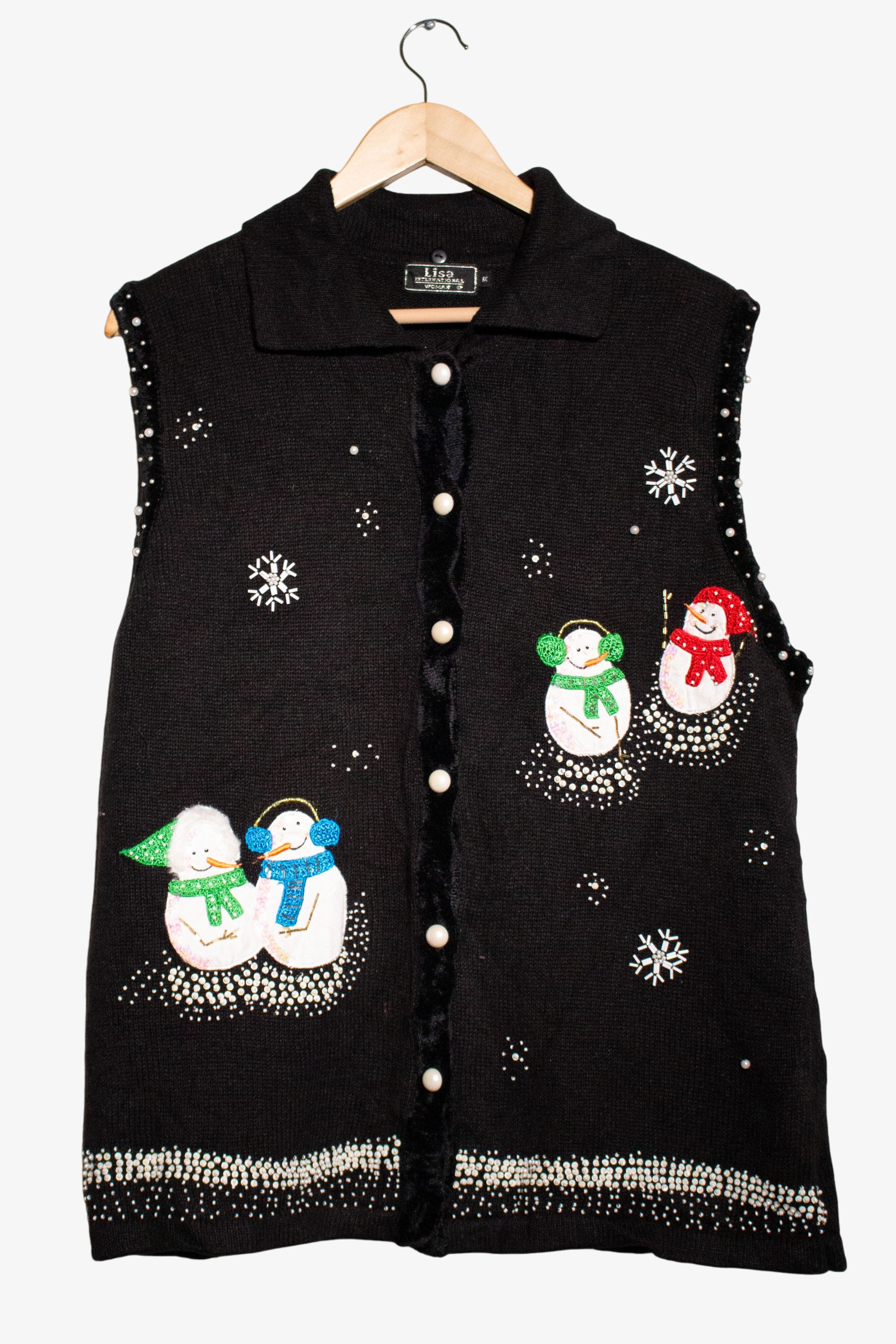 Vintage Snowmen Beads Ugly Christmas Vest (1990s)