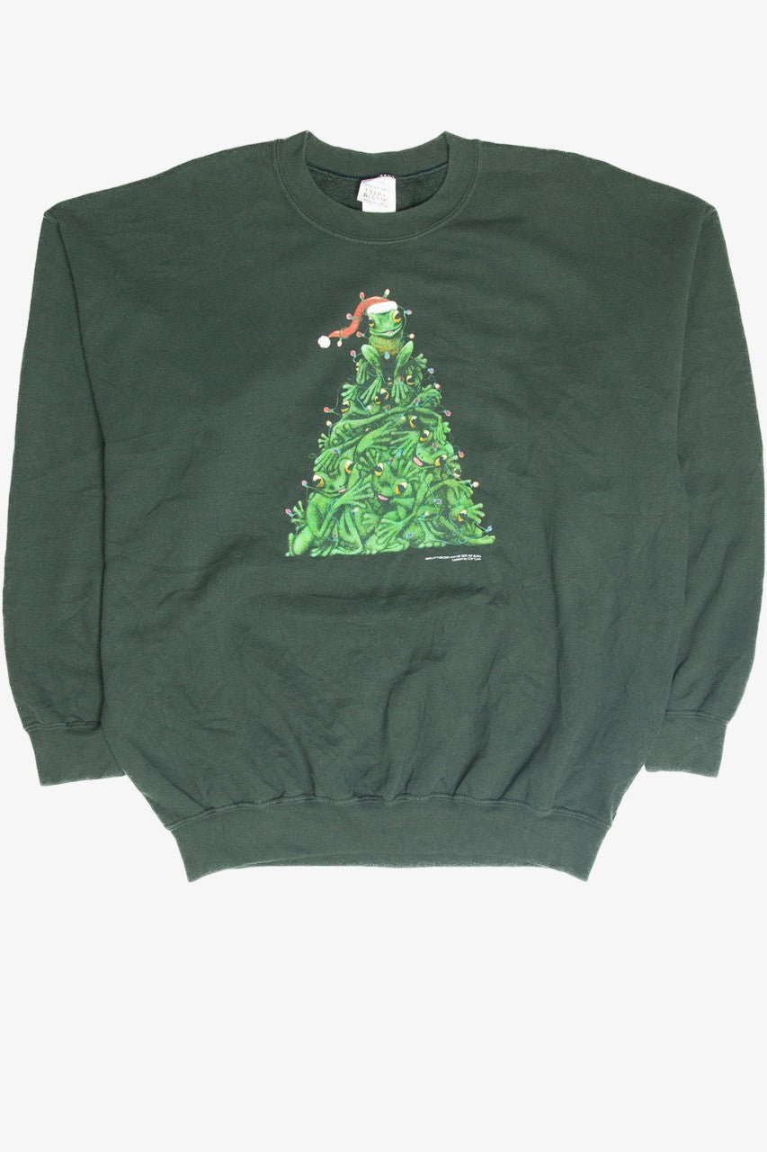 Vintage Frog Christmas Tree Holiday Sweatshirt