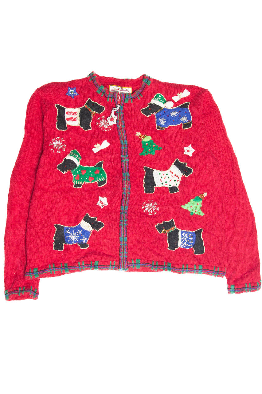 Vintage Red Dogs In Sweaters Ugly Christmas Cardigan 63190