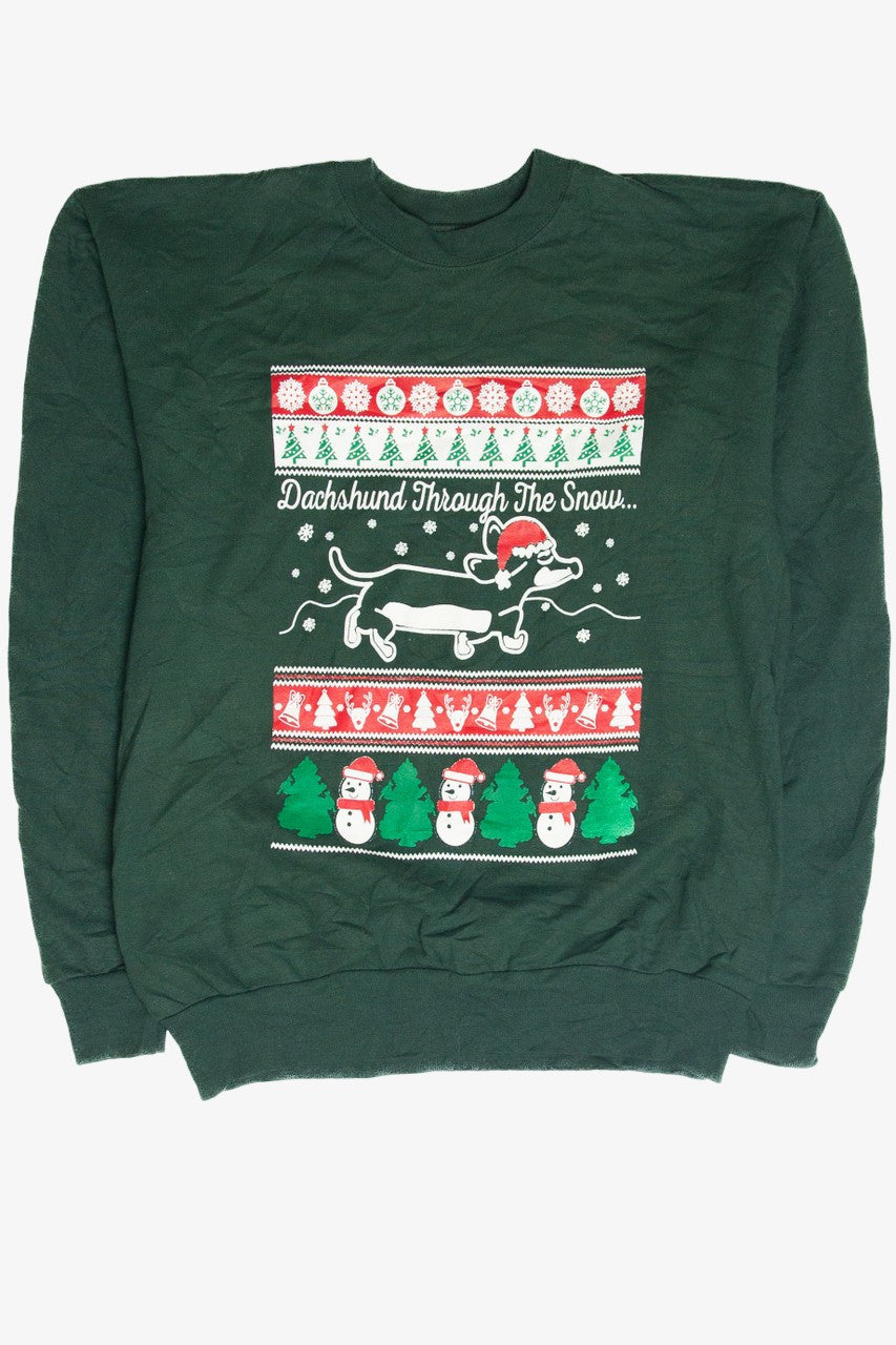 Green "Dachshund Through The Snow" Holiday Sweatshirt