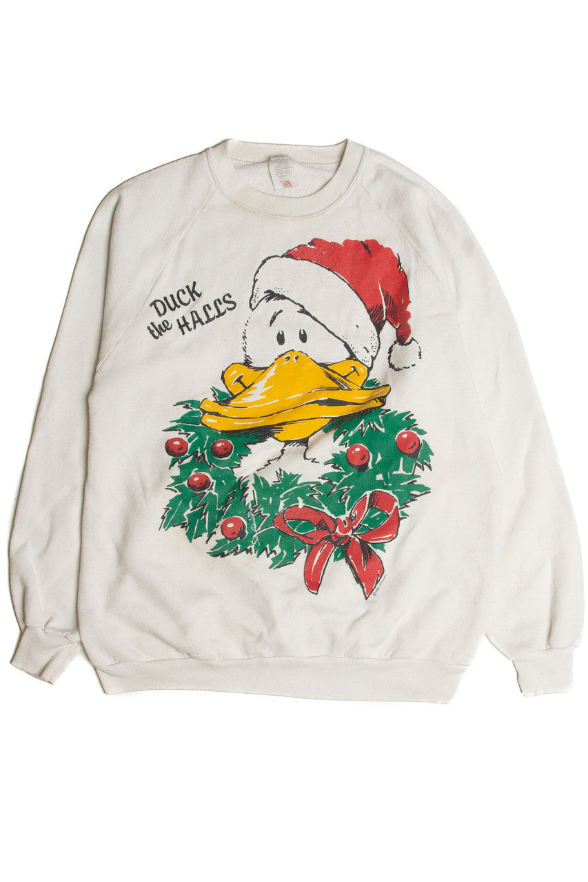 Vintage White Duck The Halls Christmas Sweatshirt