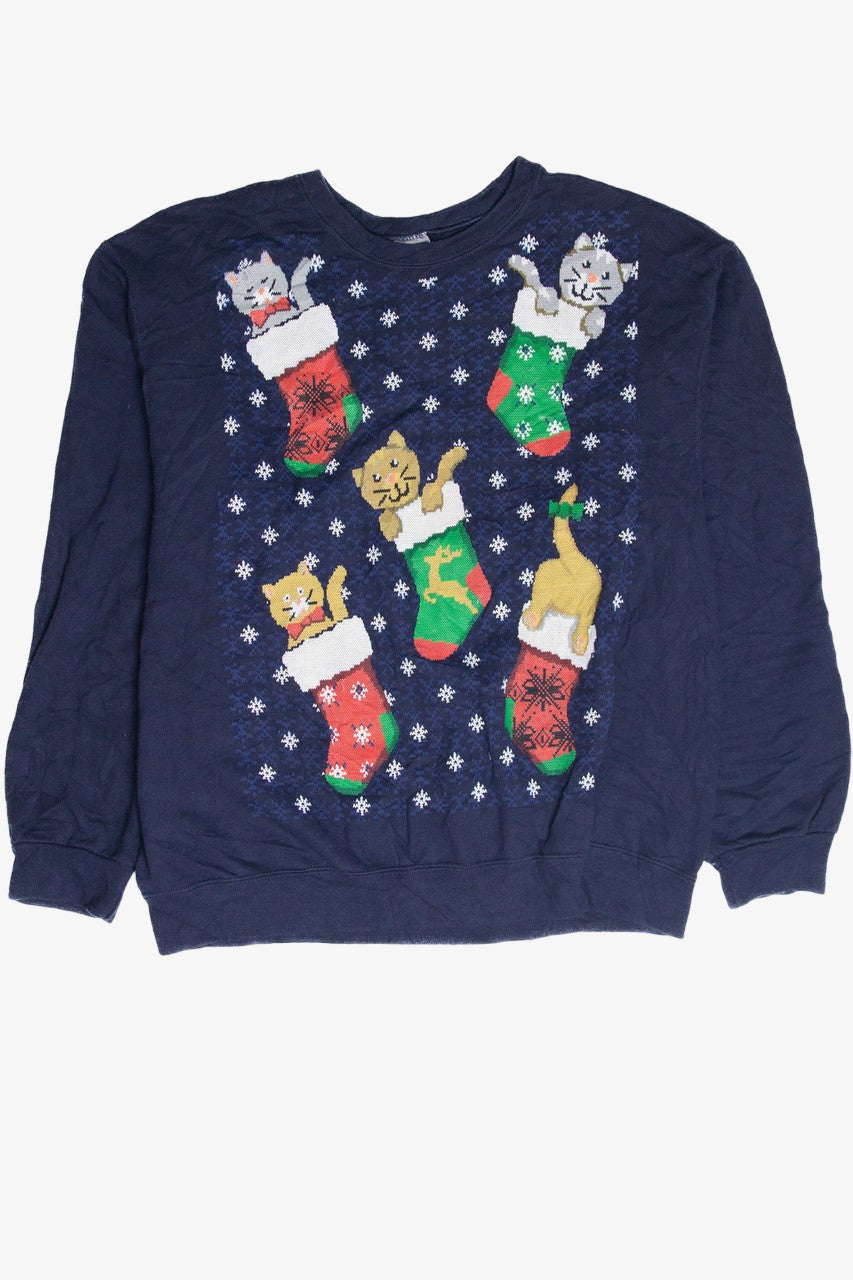 Vintage Blue Cat Holiday Sweatshirt