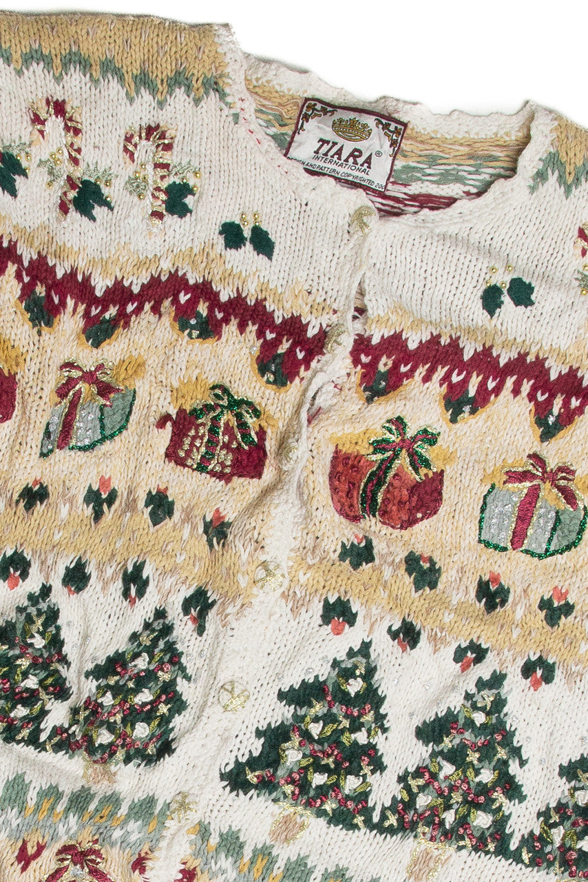 Vintage White Ugly Christmas Cardigan 62457